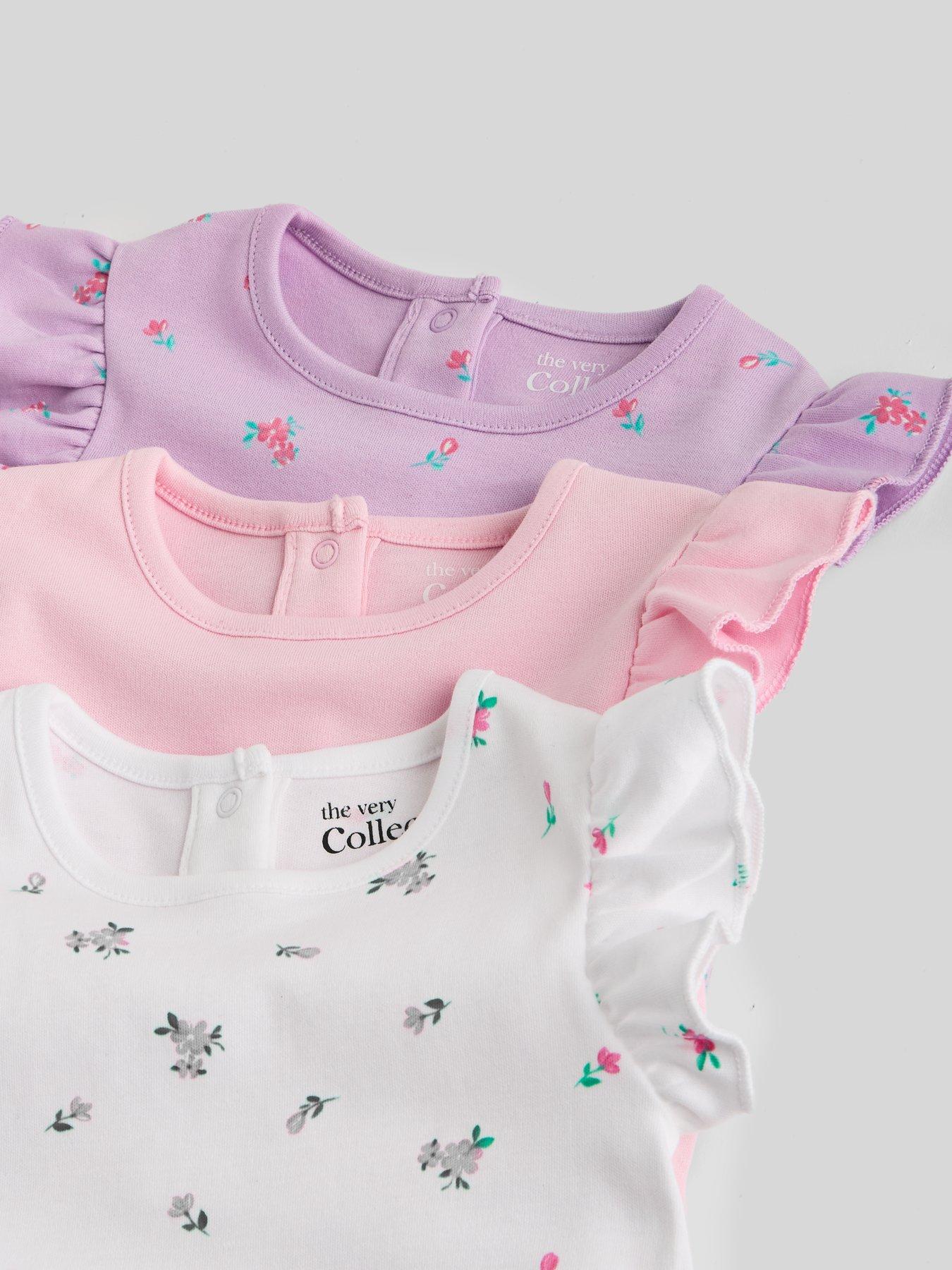 Image 5 of 5 of The Very Collection Baby Girl 3 Pack Floral Print Frill Sleeve Bodysuits
