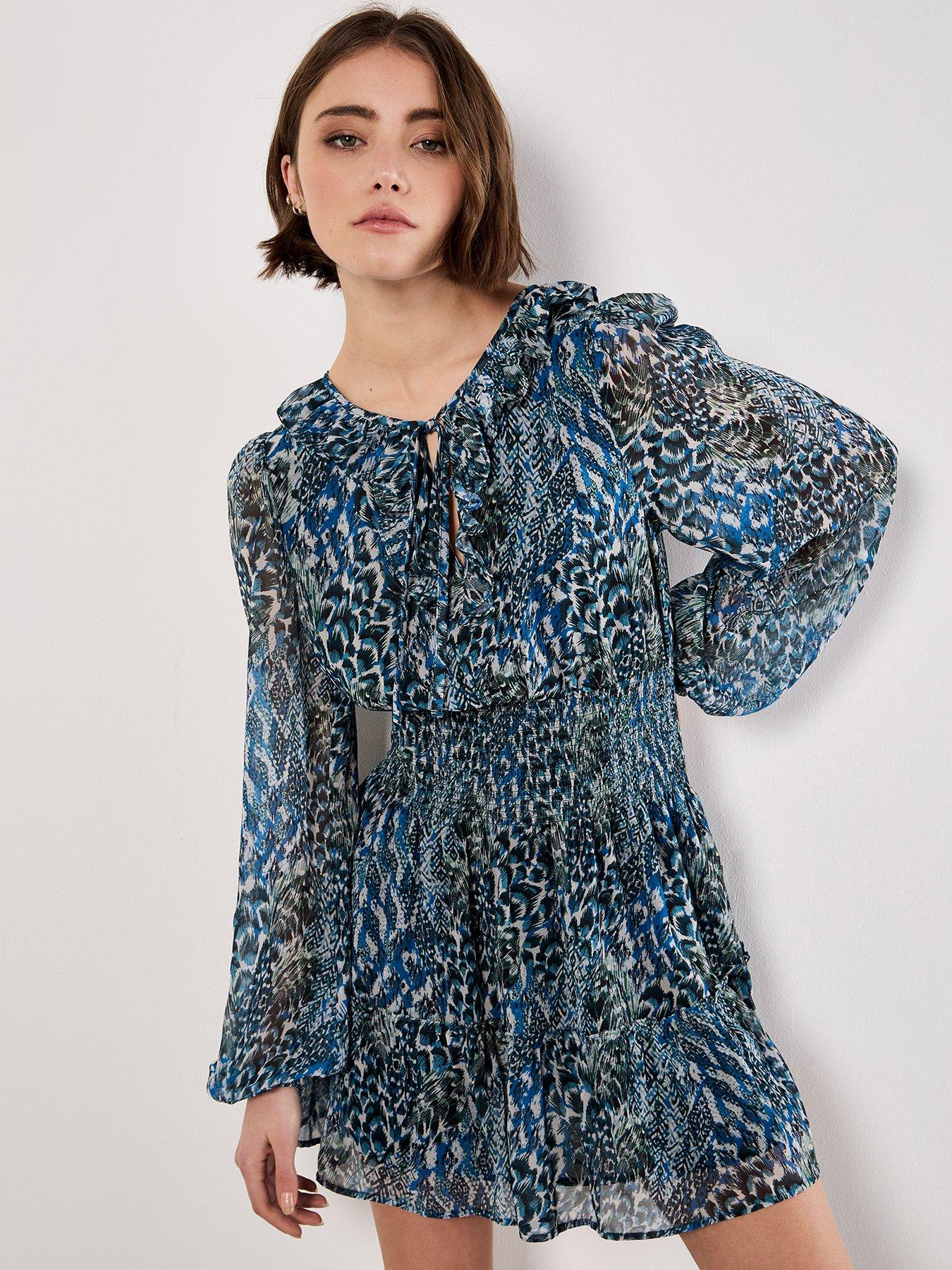 Image 1 of 5 of Apricot Feather Patchwork Ruffle Dress - Multi