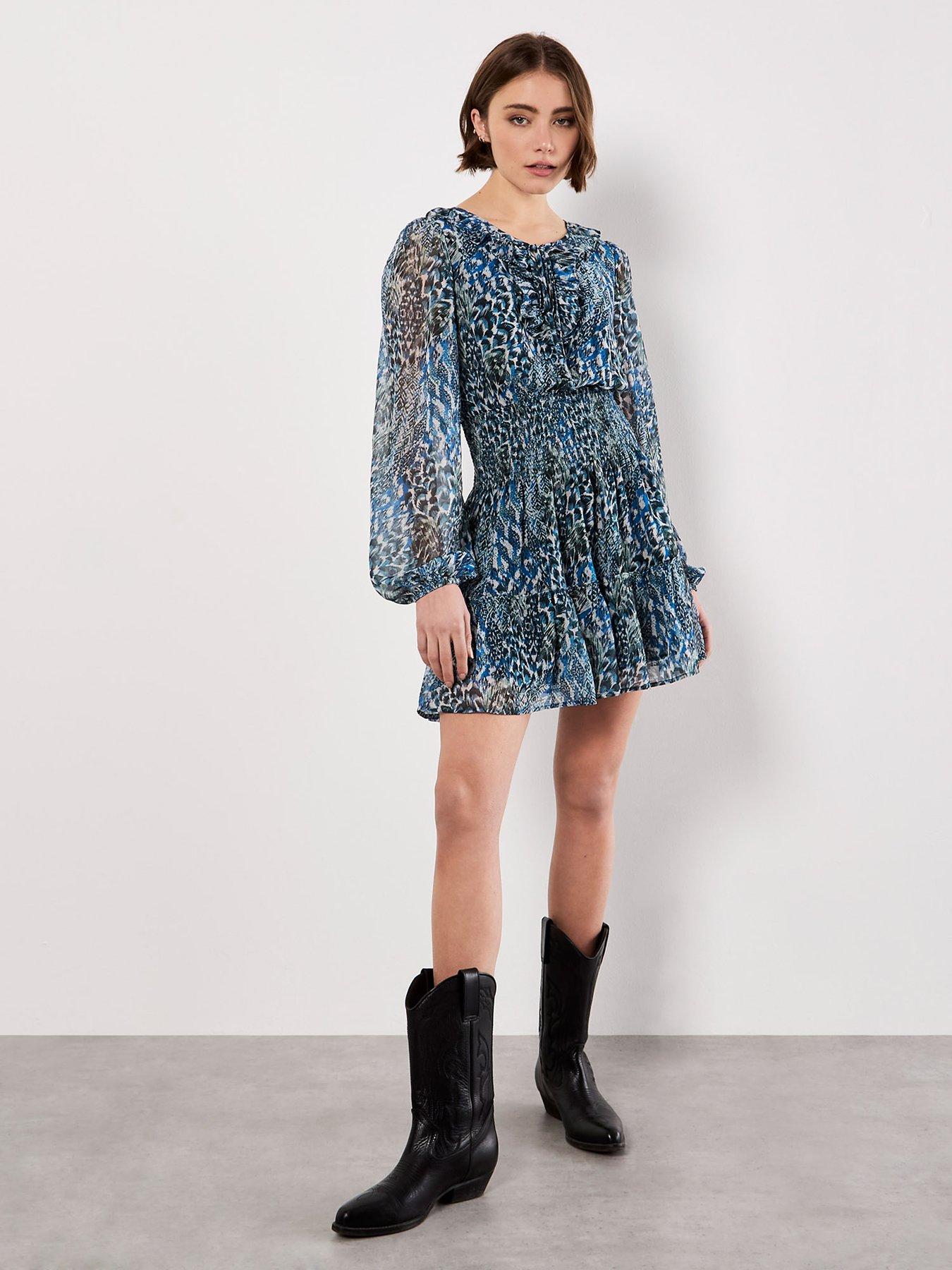 Image 3 of 5 of Apricot Feather Patchwork Ruffle Dress - Multi