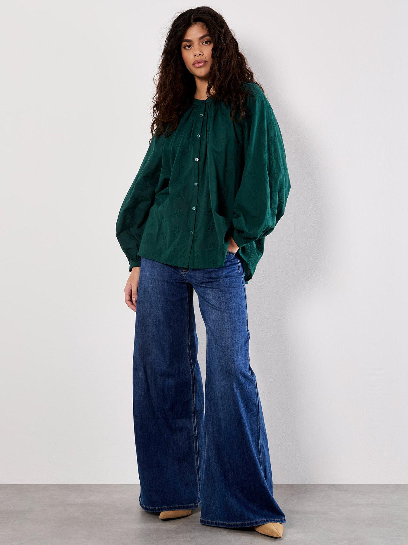 Image 3 of 4 of Apricot Embroidered Cotton Shirt - Green