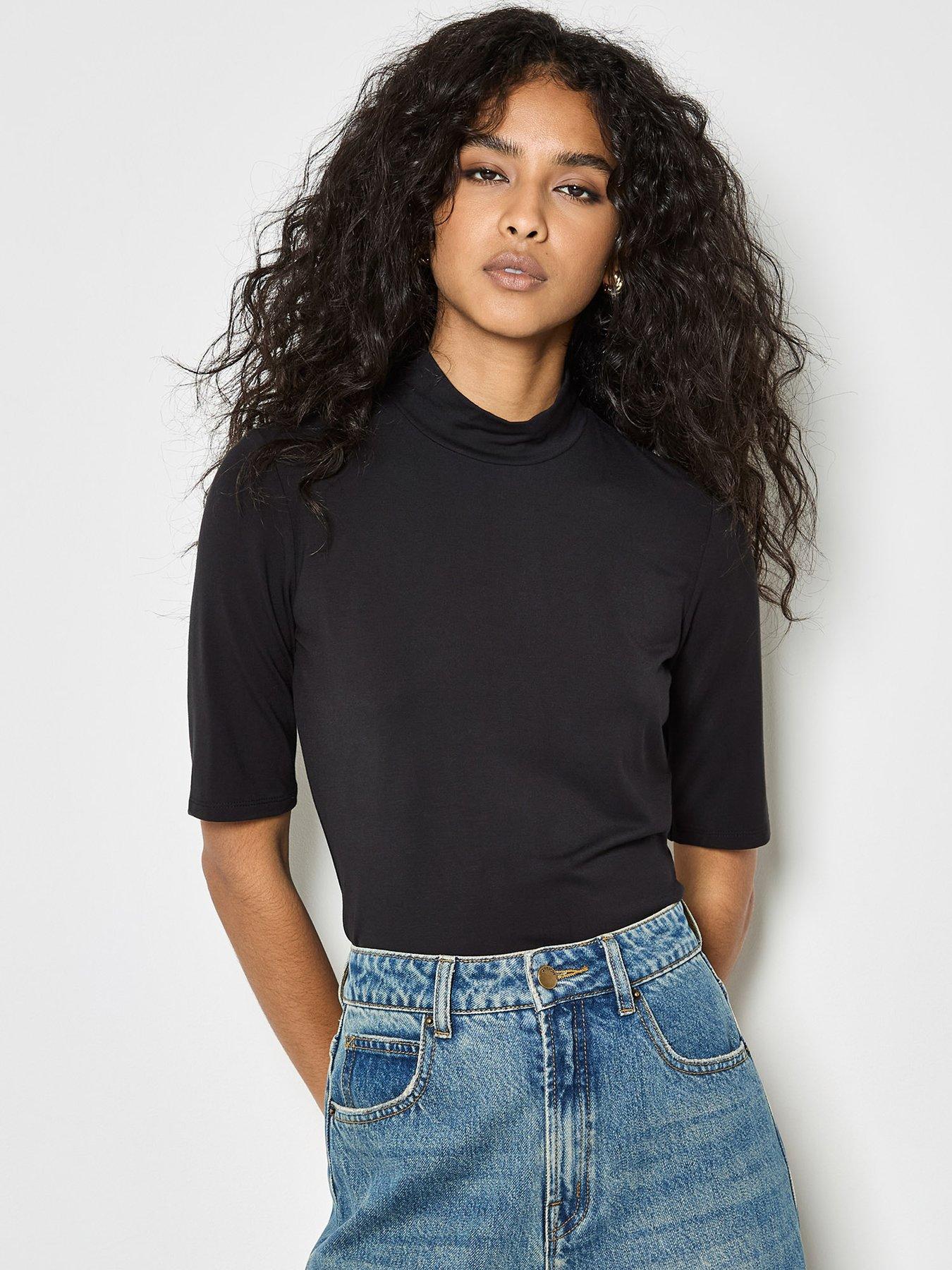 apricot-mock-neck-half-sleeve-top-black