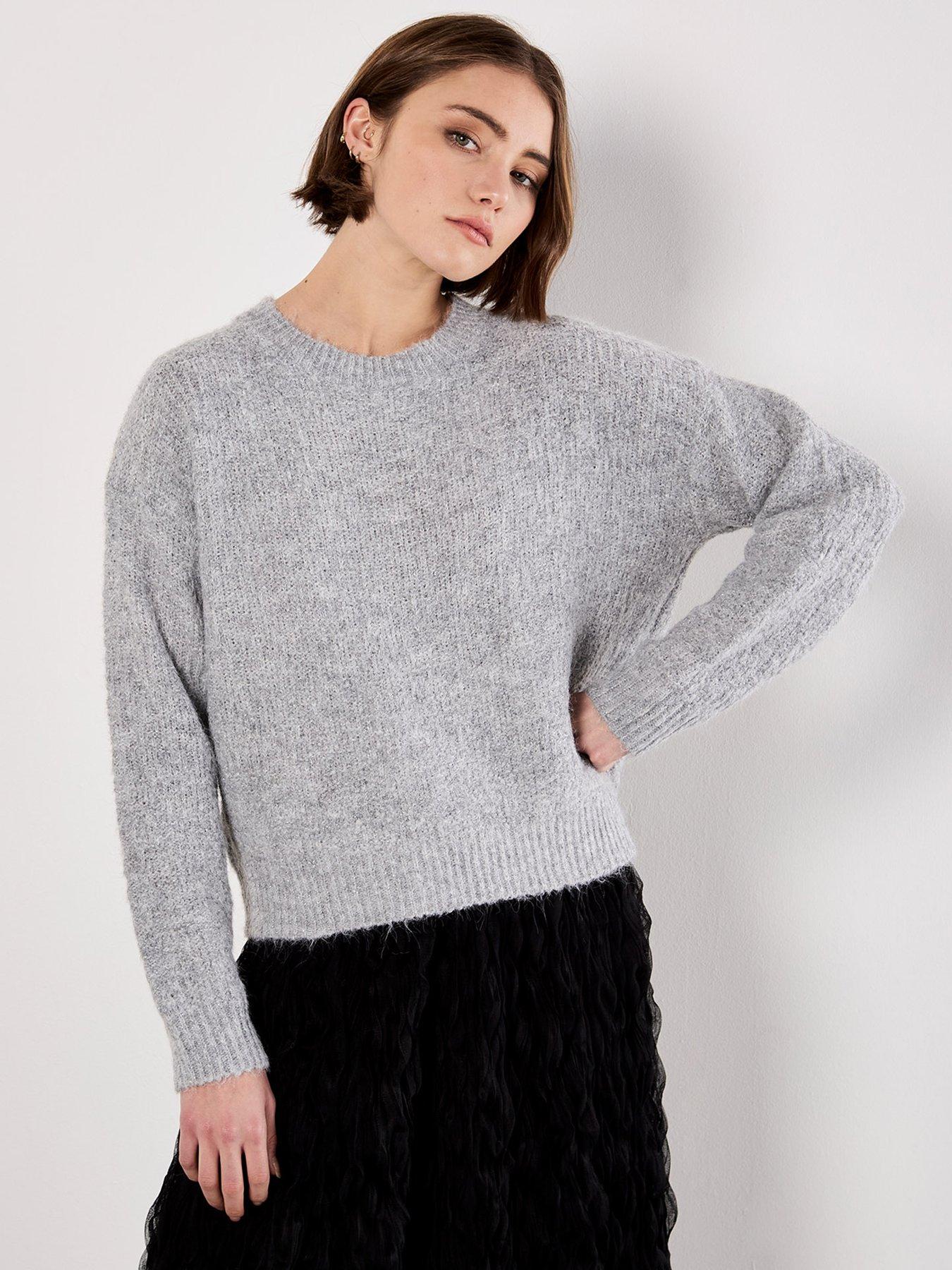 Apricot Bow Back Lurex Fuzzy Jumper - Grey