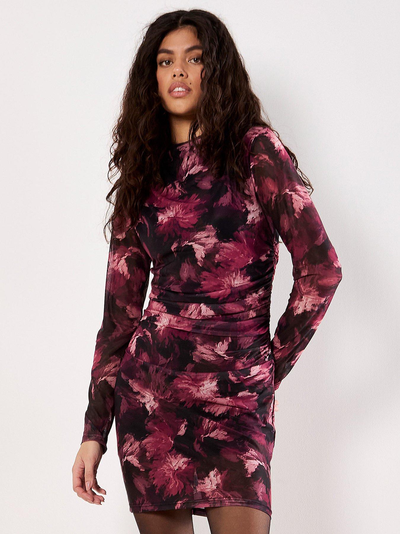 undefined Paintbrush Floral Mesh Midi Dress