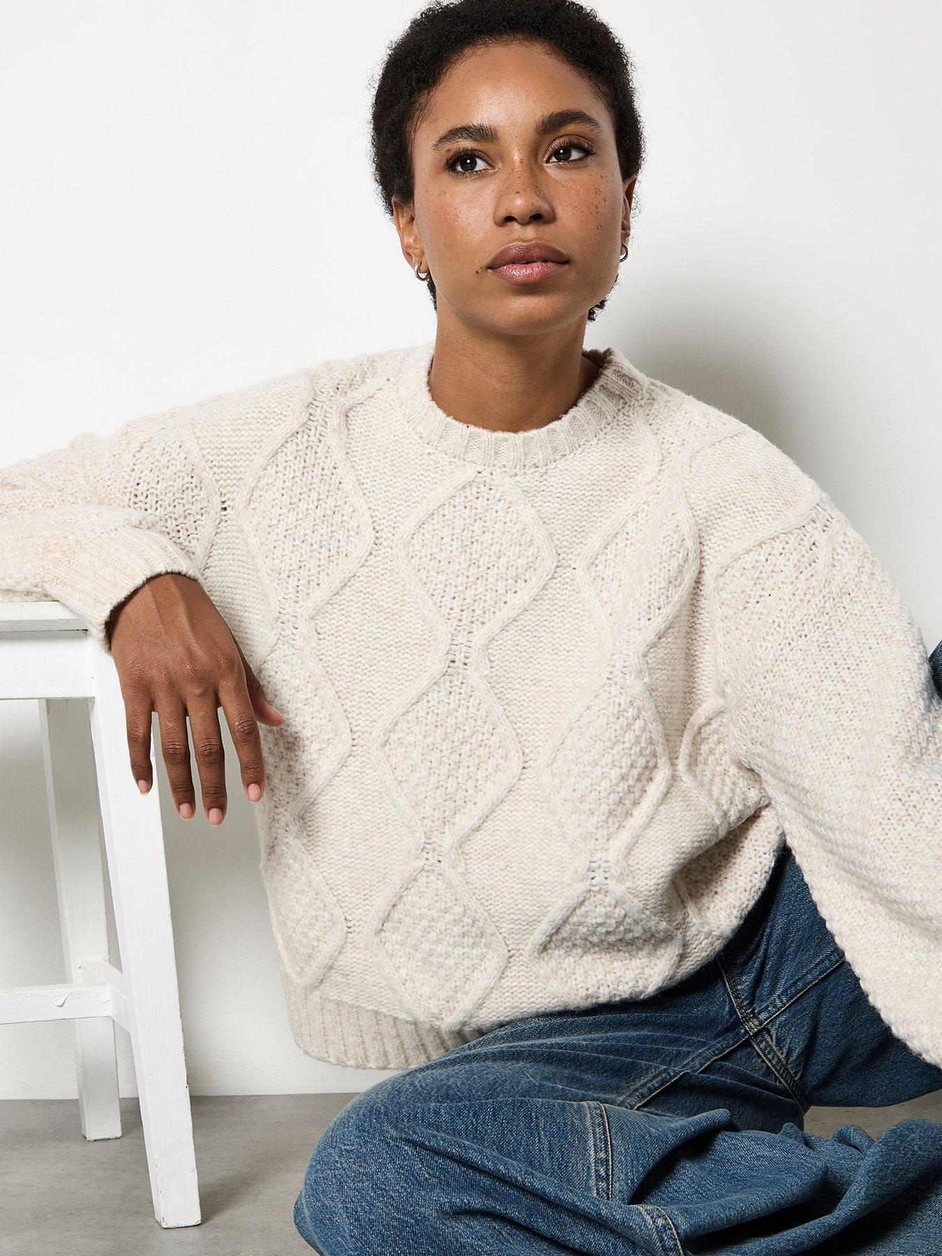  image of apricot-cable-front-chunky-crop-jumper-grey