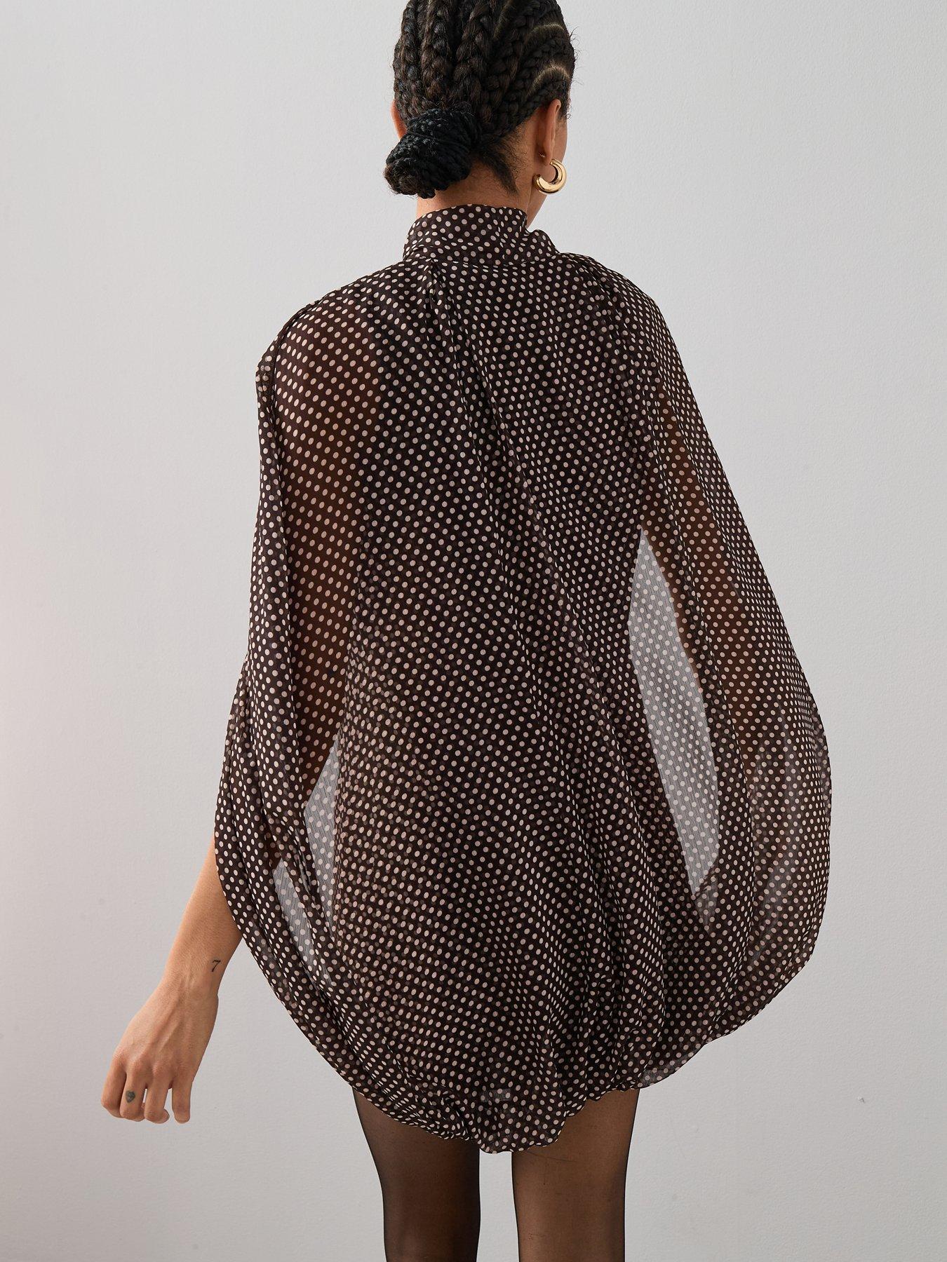  image of the-very-collection-pussybow-cape-sleeve-mini-dress-print