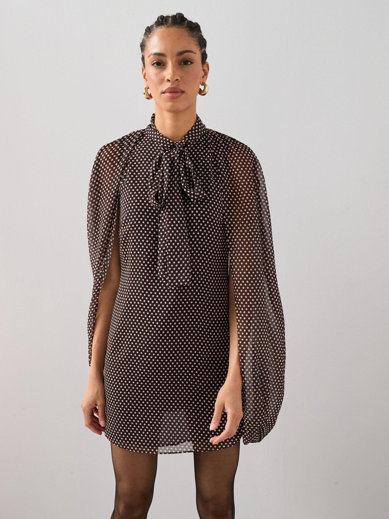  image of the-very-collection-pussybow-cape-sleeve-mini-dress-print