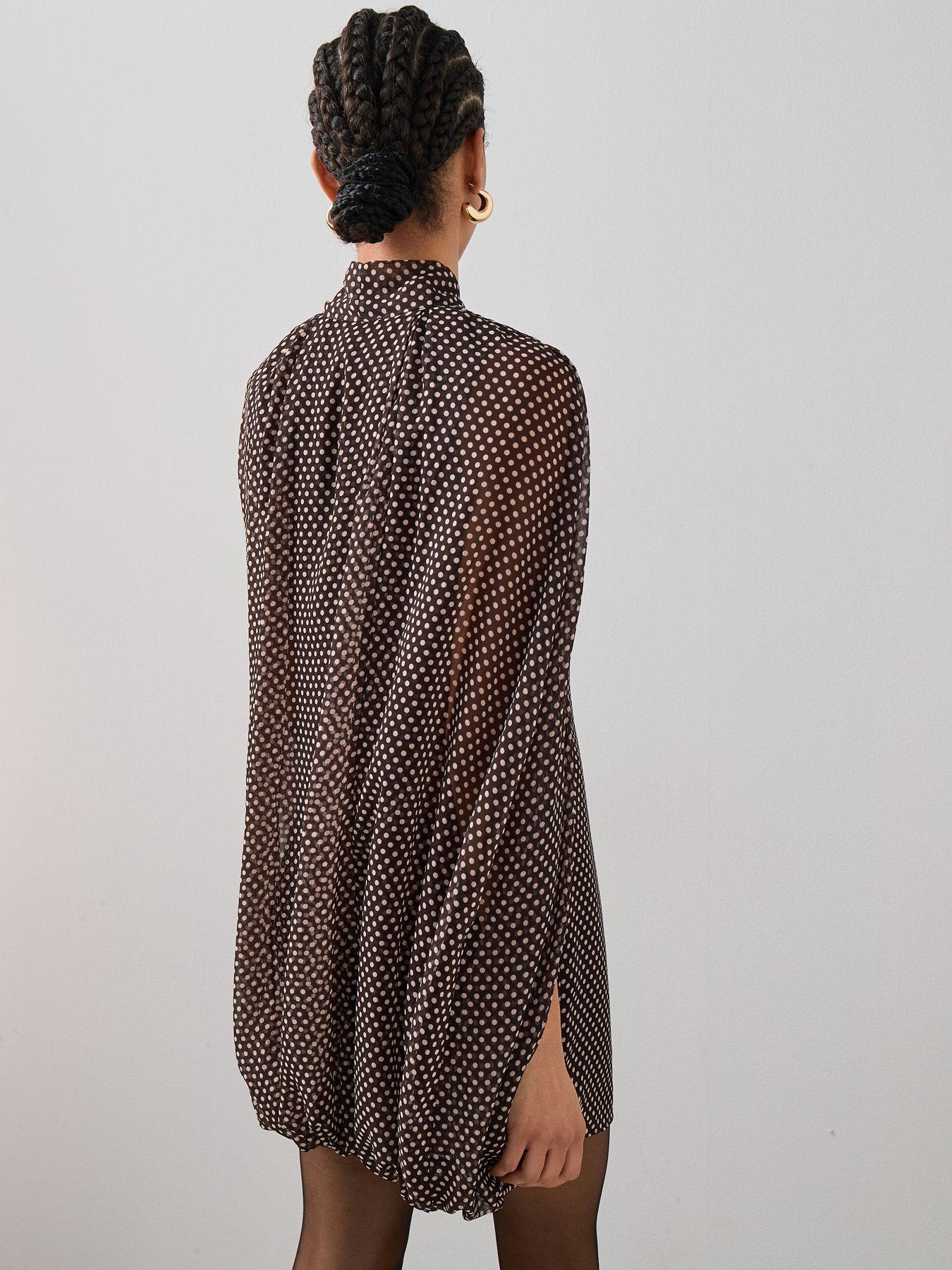  image of the-very-collection-pussybow-cape-sleeve-mini-dress-print