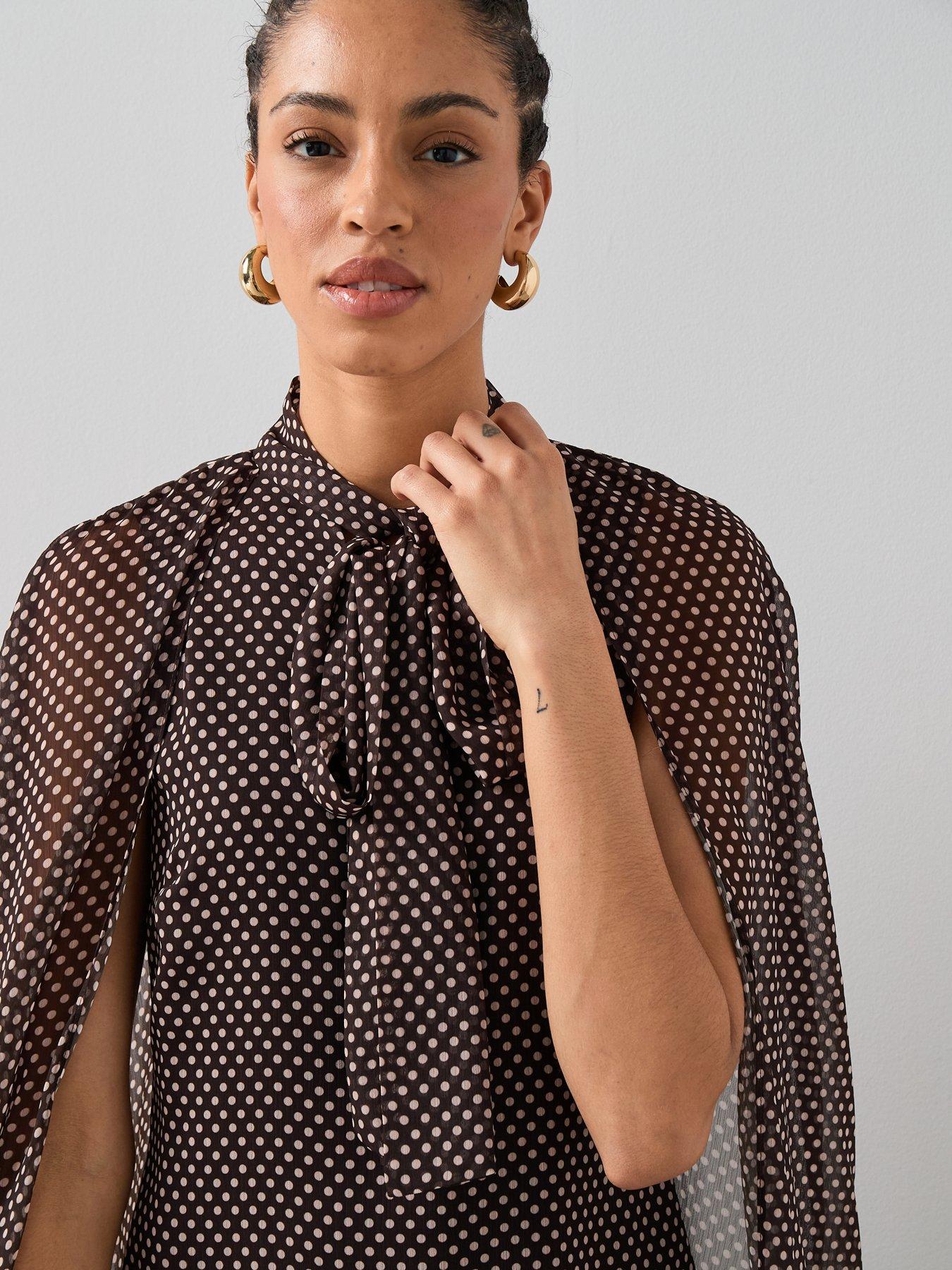  image of the-very-collection-pussybow-cape-sleeve-mini-dress-print