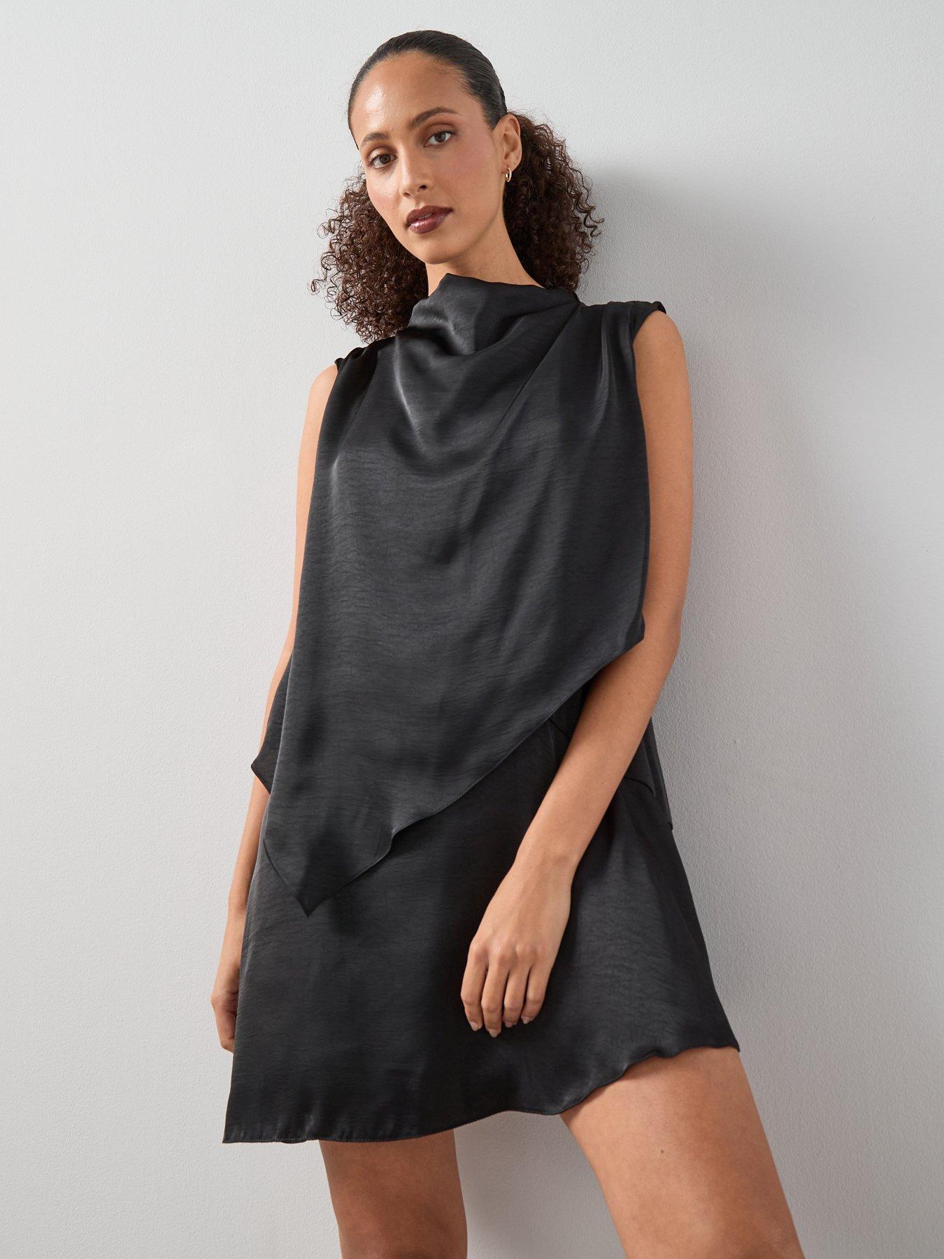 The Very Collection Cowl Neck Satin Overlay Mini Dress - Black