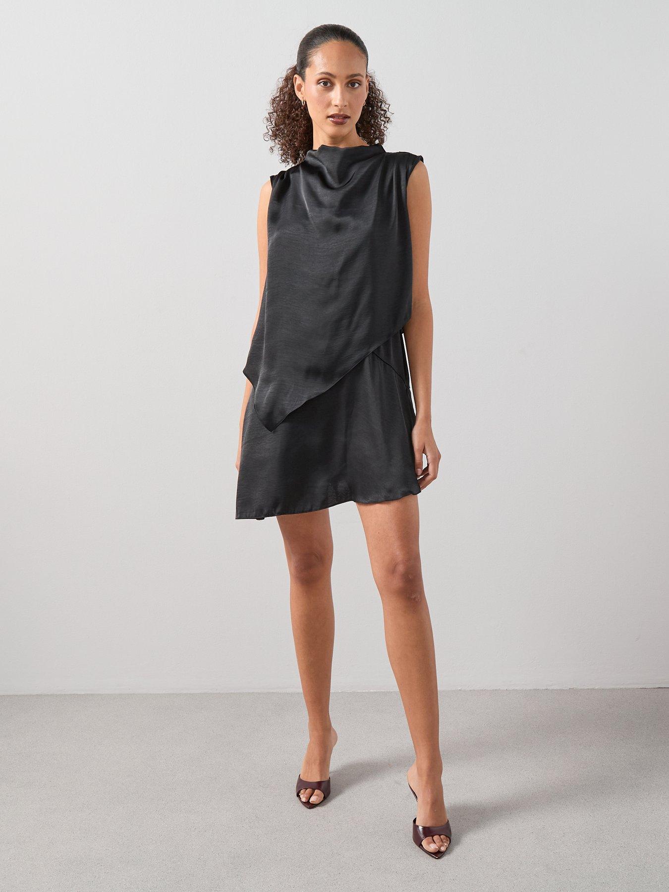 Image 3 of 7 of The Very Collection Cowl Neck Satin Overlay Mini Dress - Black