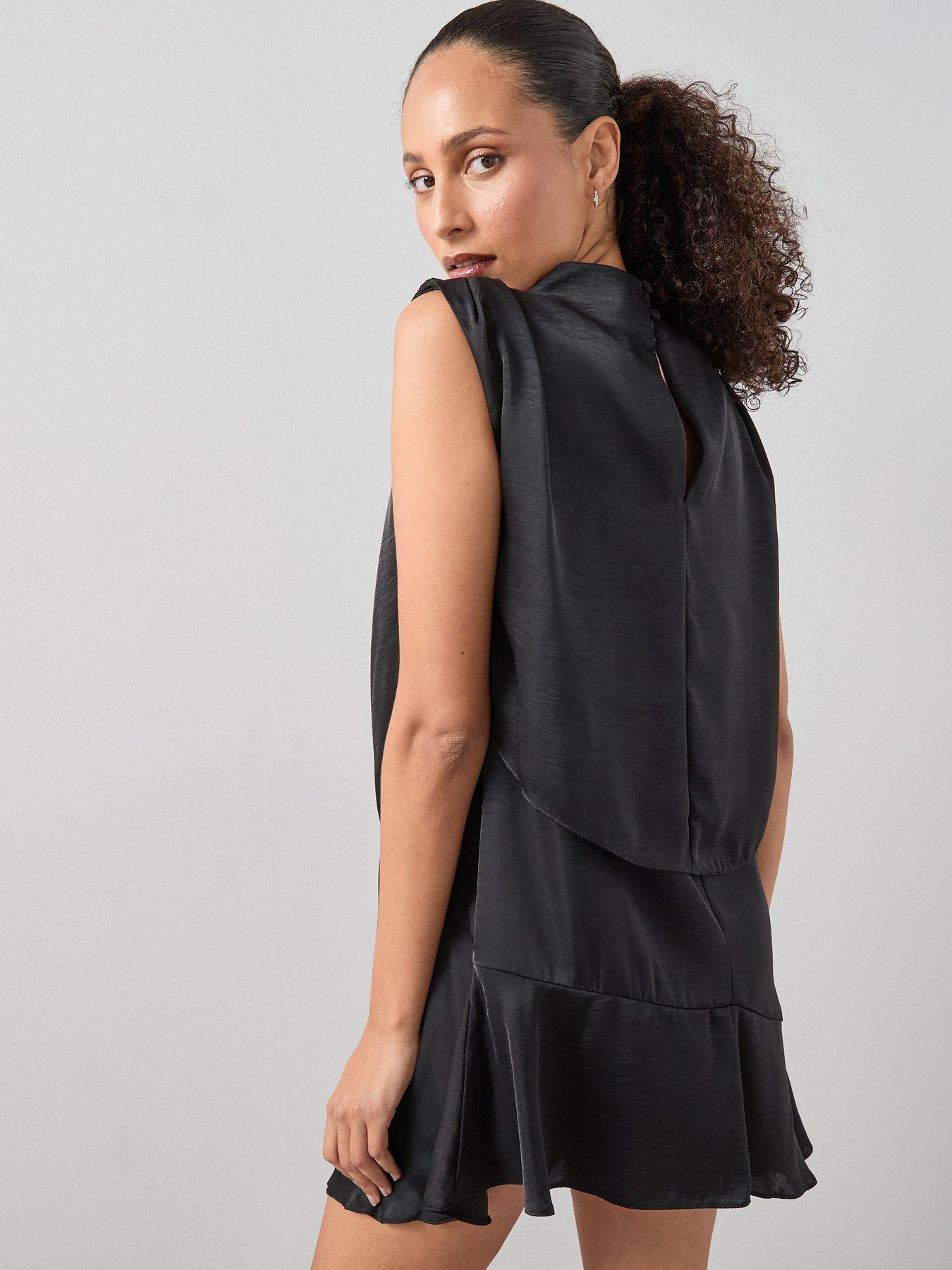 Image 4 of 7 of The Very Collection Cowl Neck Satin Overlay Mini Dress - Black