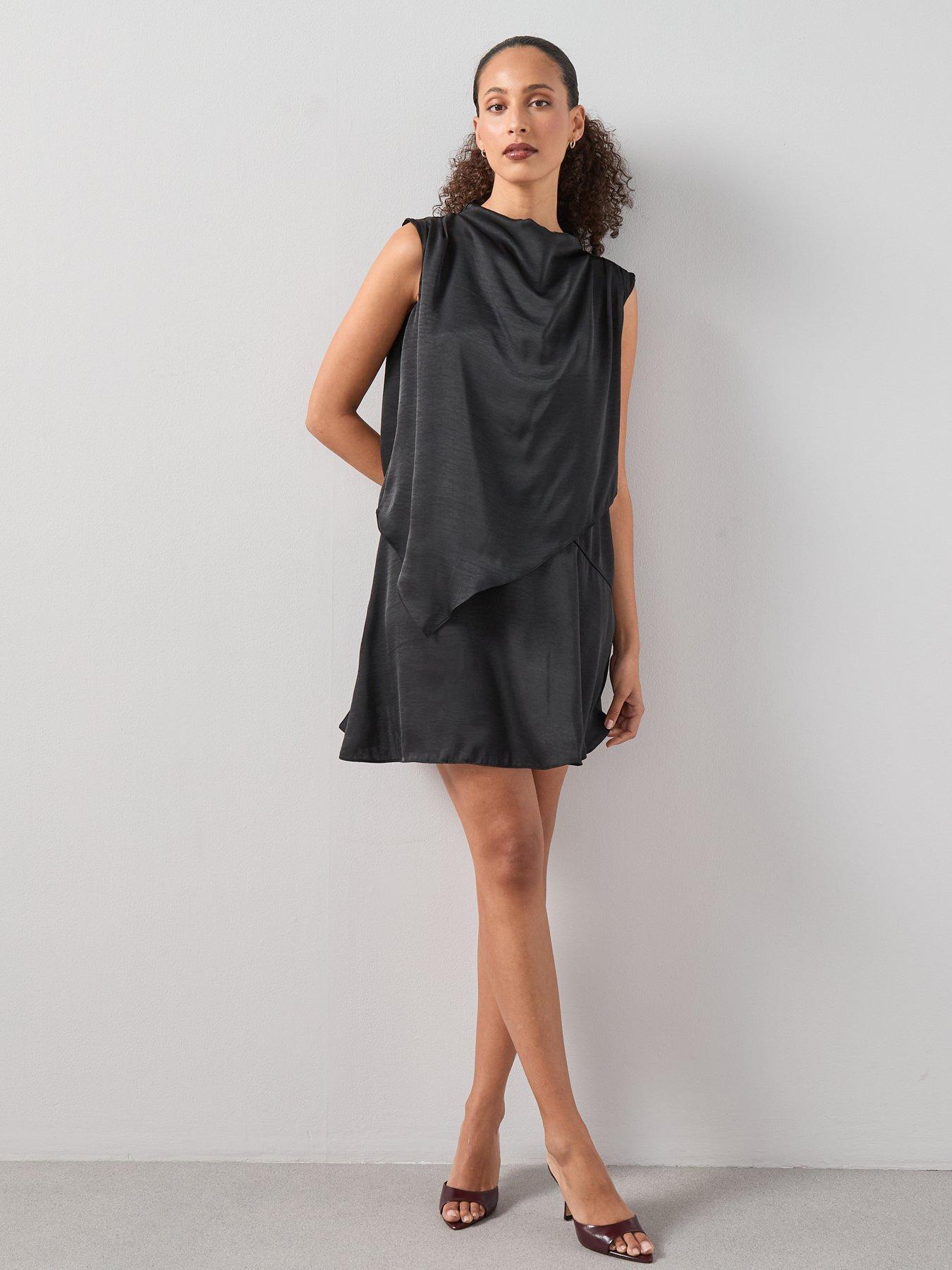 Image 6 of 7 of The Very Collection Cowl Neck Satin Overlay Mini Dress - Black