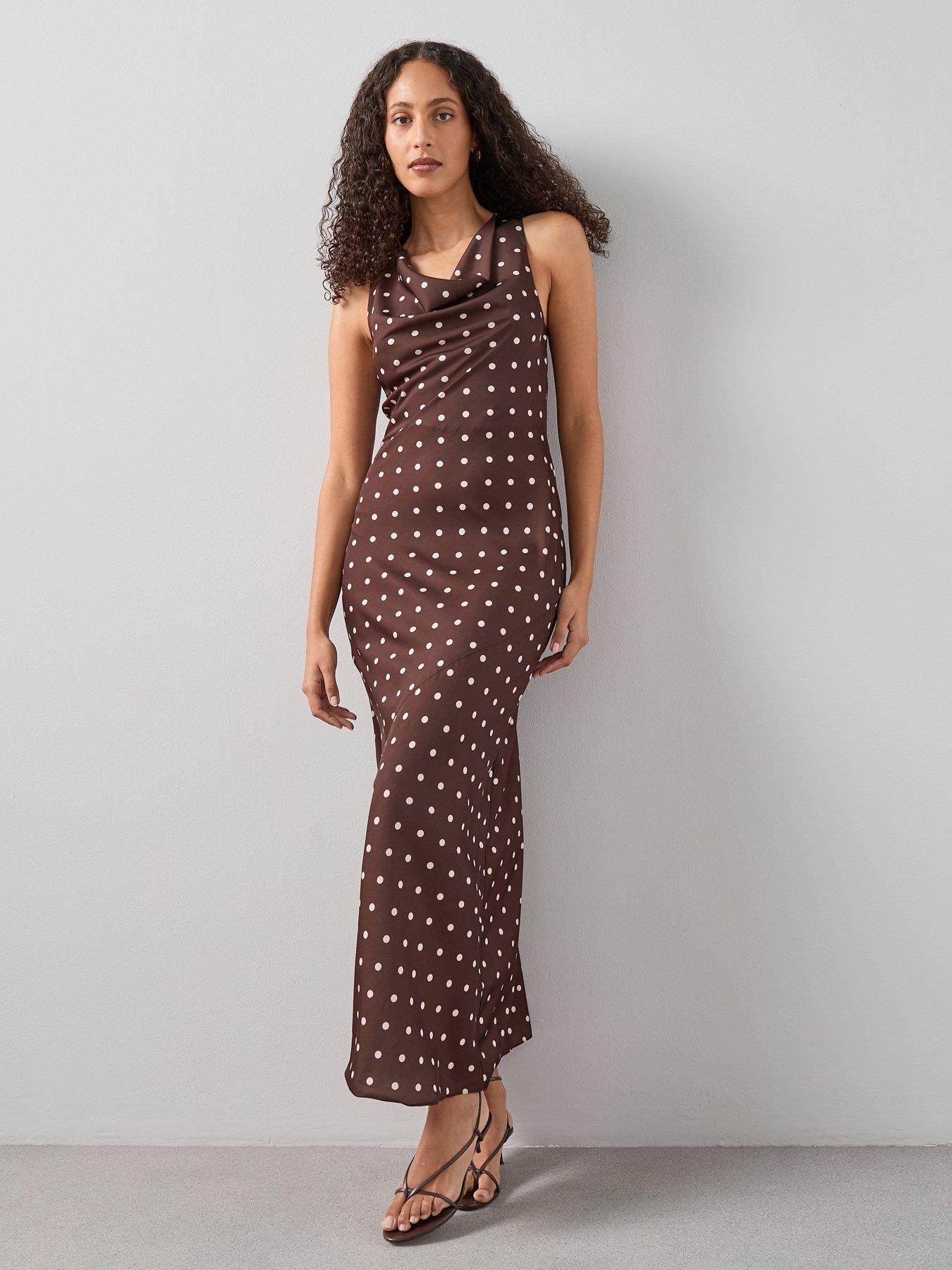 The Very Collection Cowl Neck Printed Midi Dress - Brown