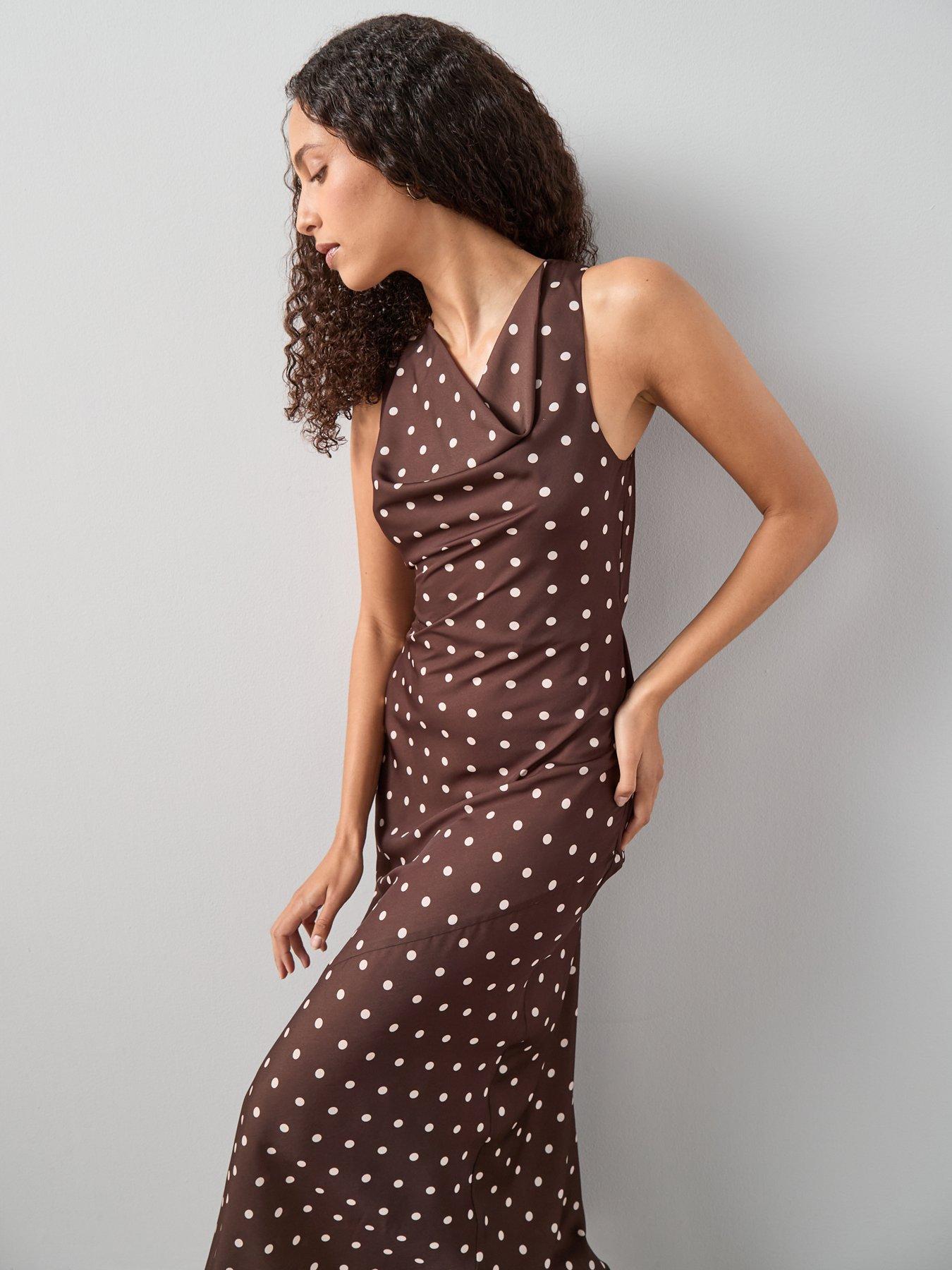 Image 4 of 7 of The Very Collection Cowl Neck Printed Midi Dress - Brown