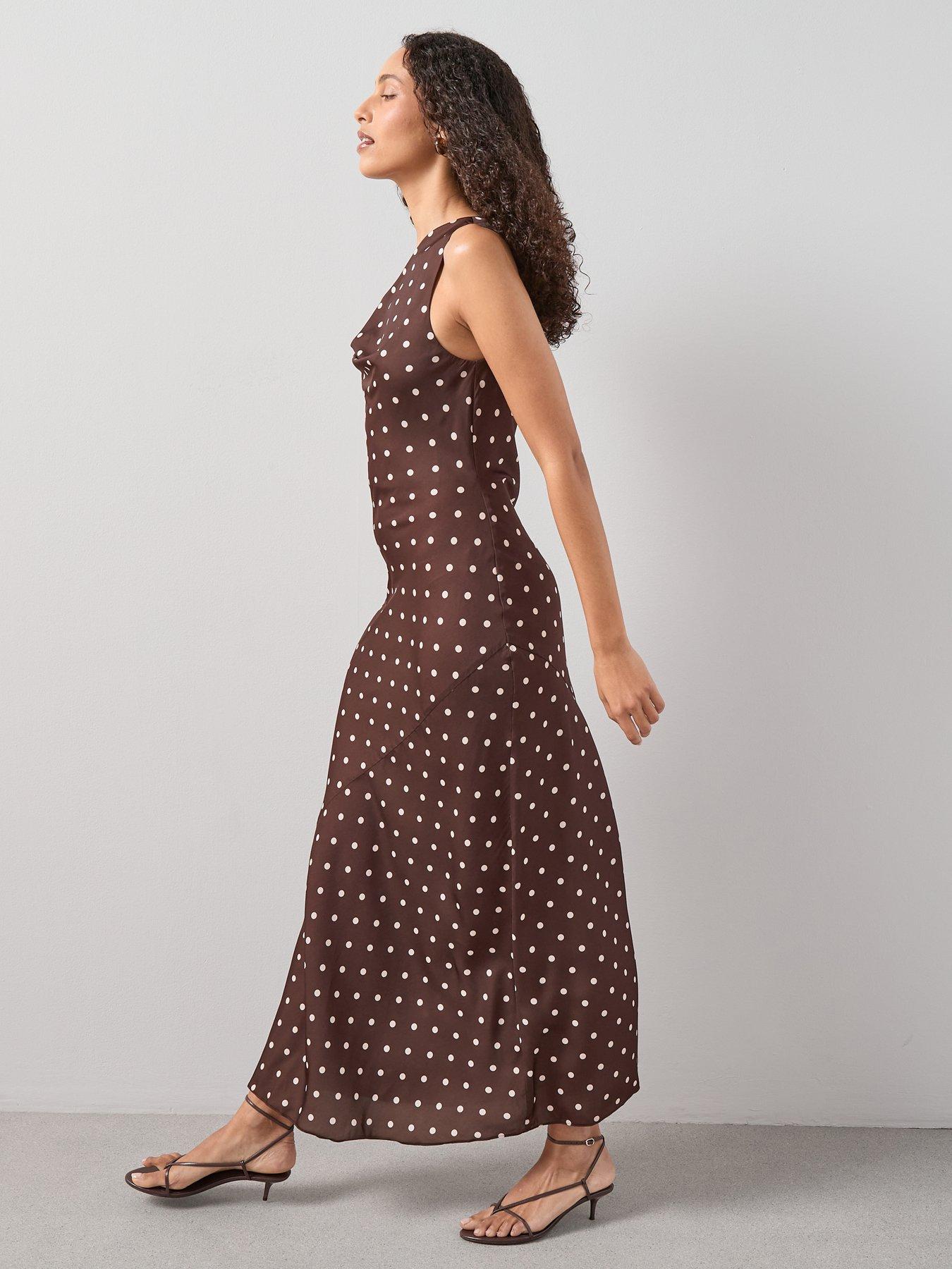 Image 6 of 7 of The Very Collection Cowl Neck Printed Midi Dress - Brown