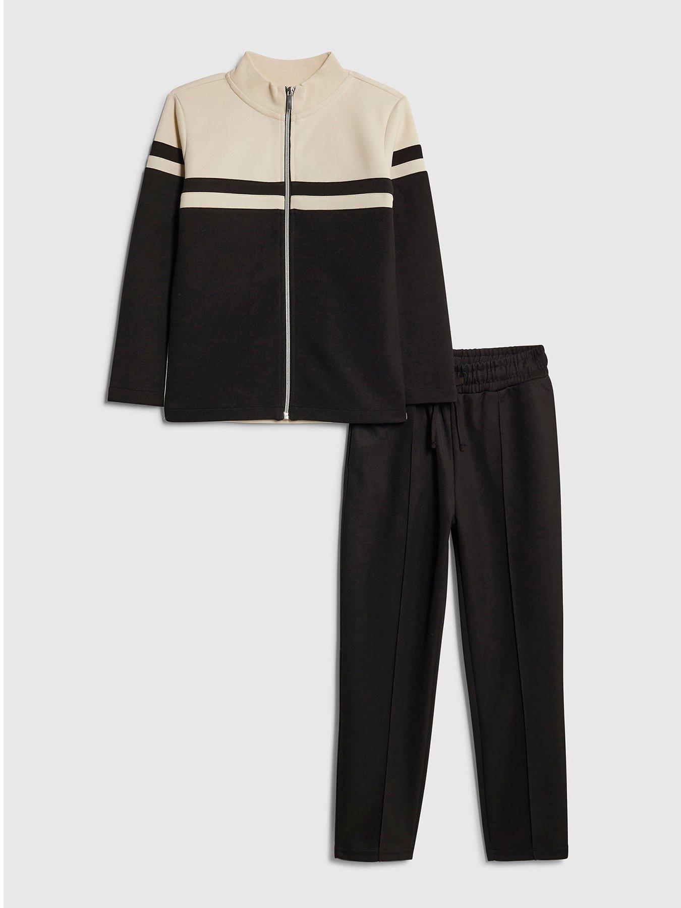 River Island Mini Boys Colour Block Funnel Sweatshirt Set - Black