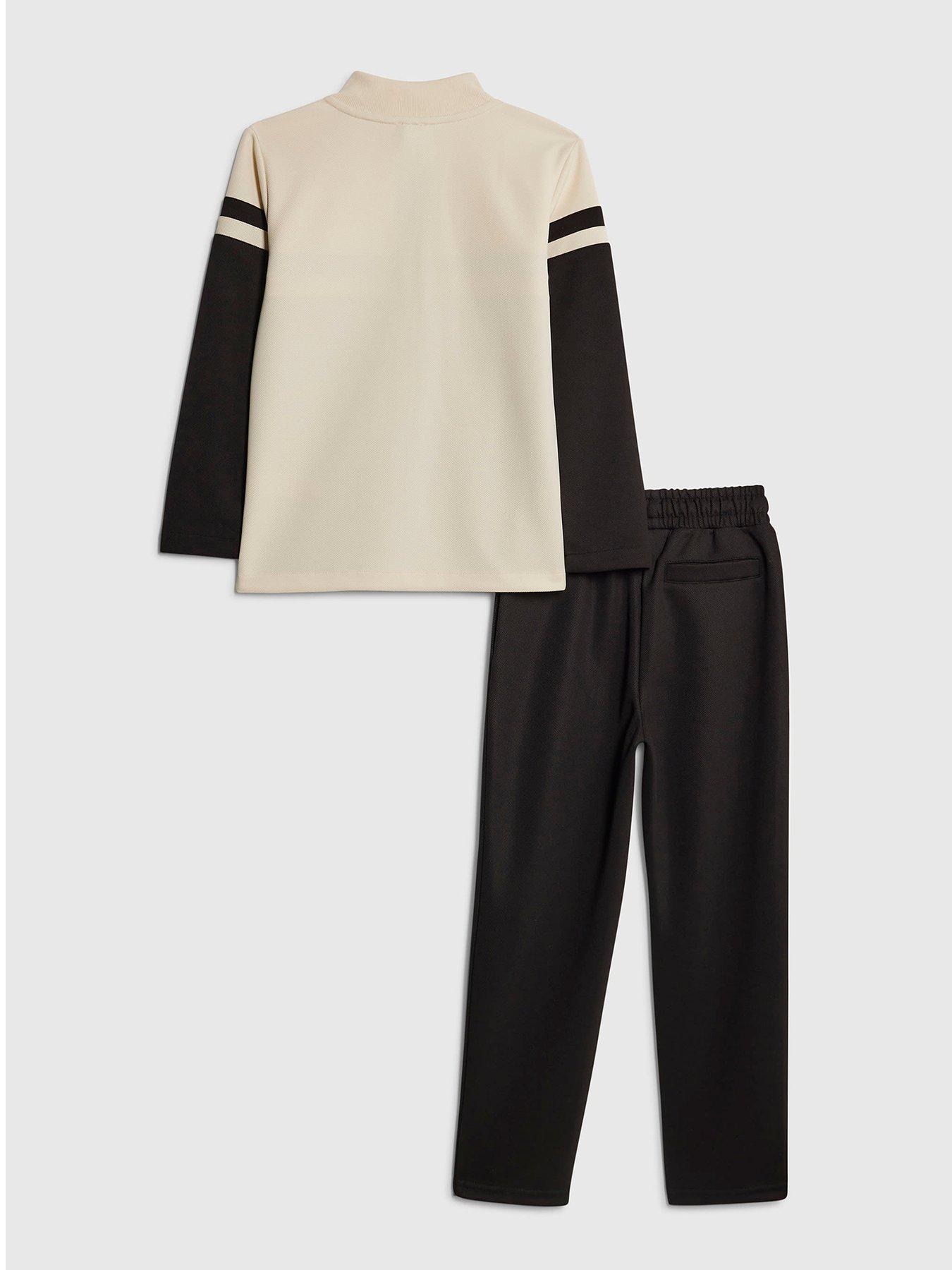 back image of river-island-mini-boys-colour-block-funnel-sweatshirt-set-black