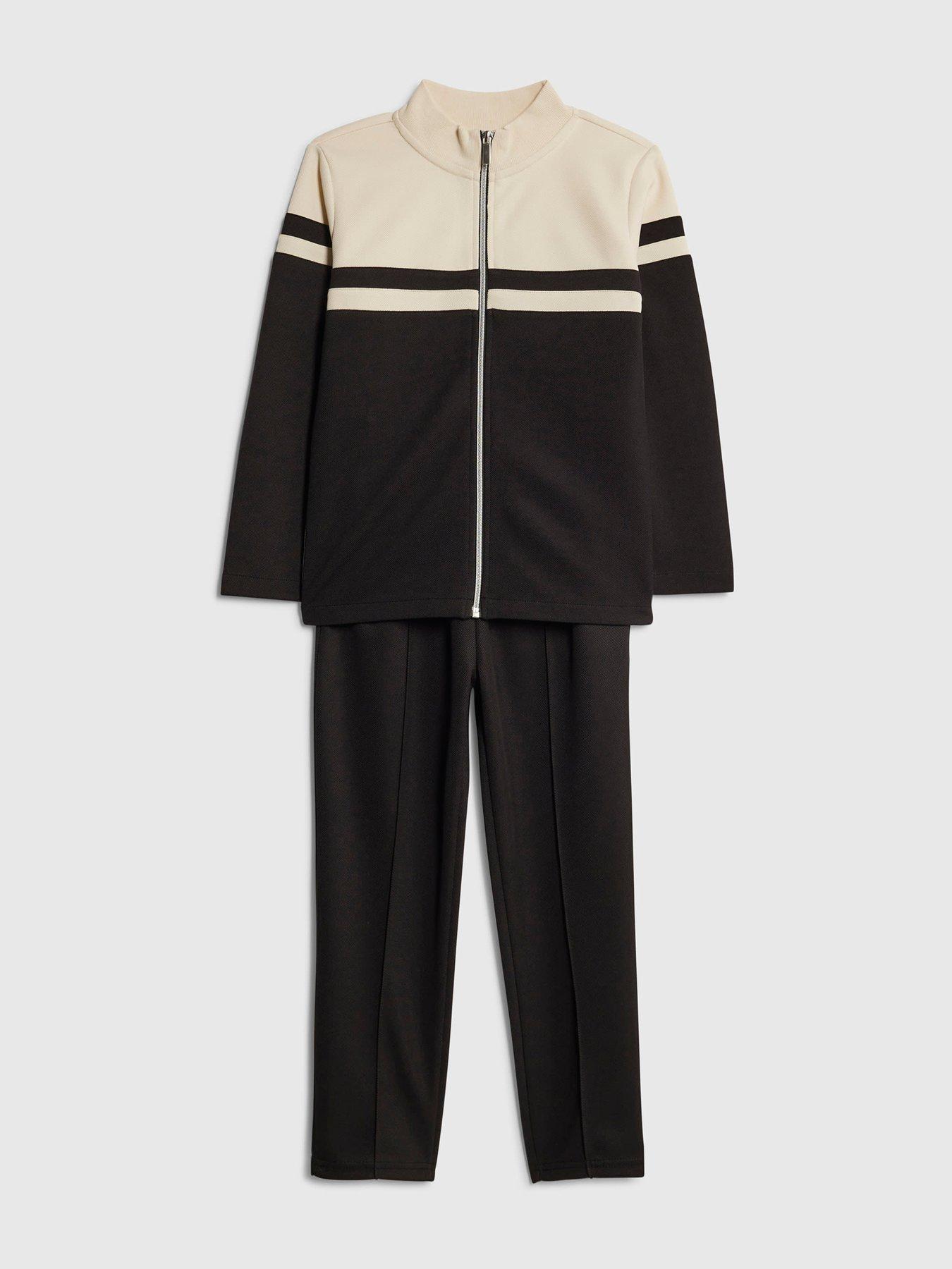  image of river-island-mini-boys-colour-block-funnel-sweatshirt-set-black