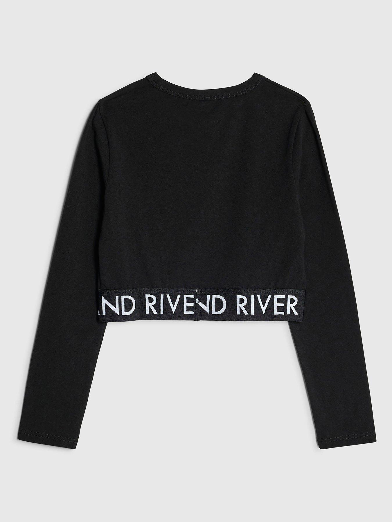 Image 2 of 4 of River Island Older Girls Glitter Waistband Top - Black
