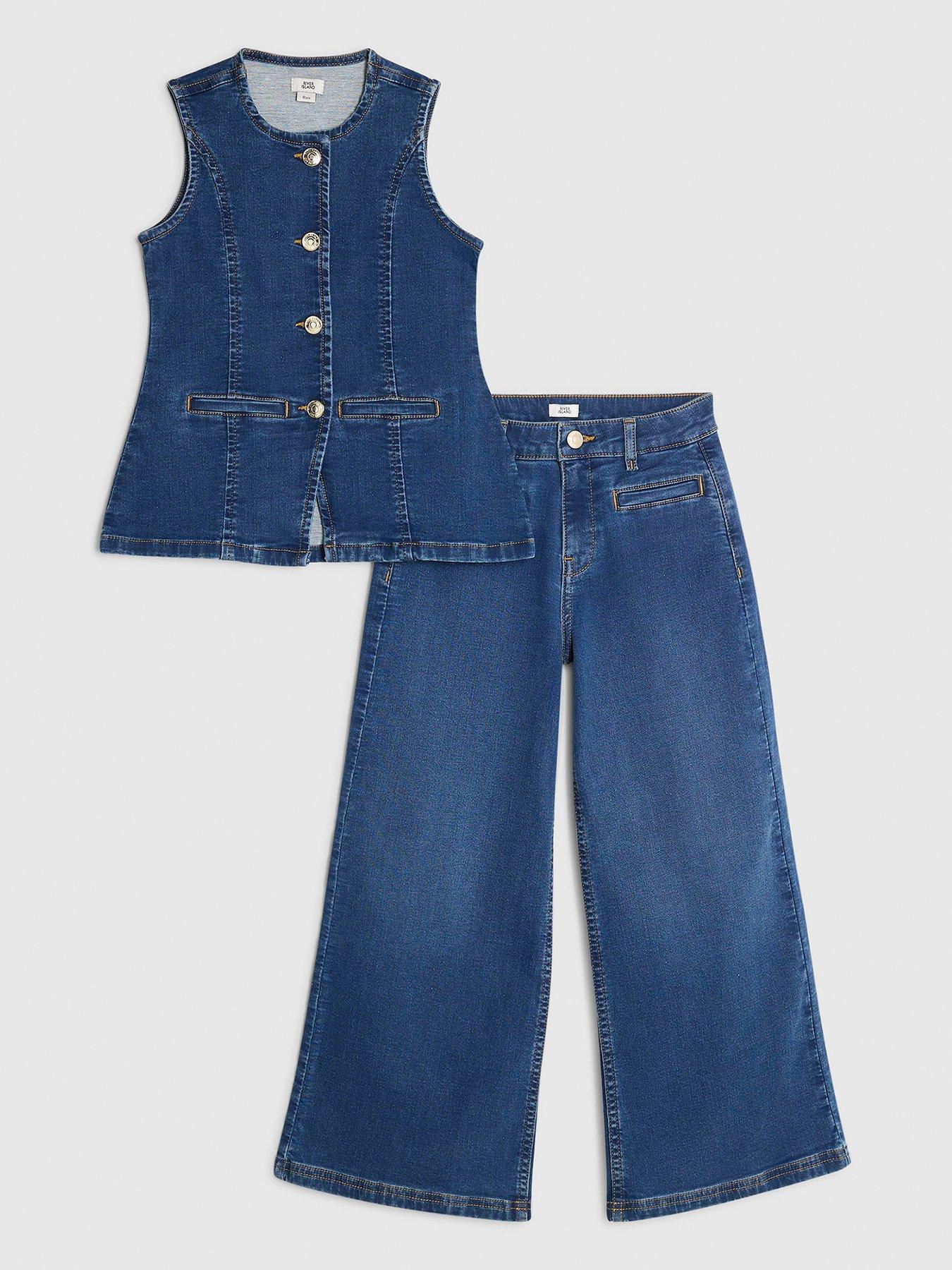 River Island Older Girls Denim Waistcoat Set - Blue