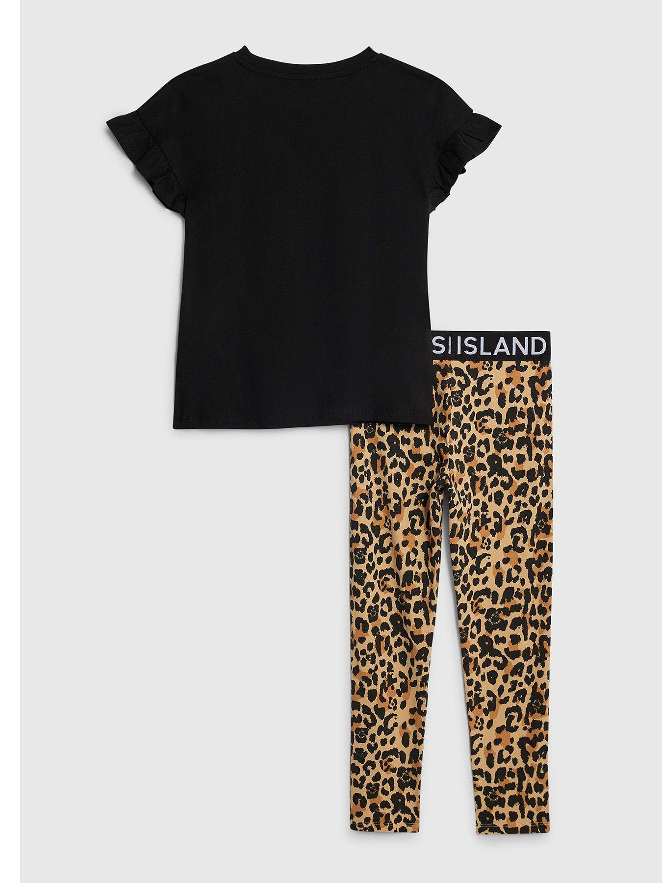 back image of river-island-older-girls-leopard-frill-legging-set-black