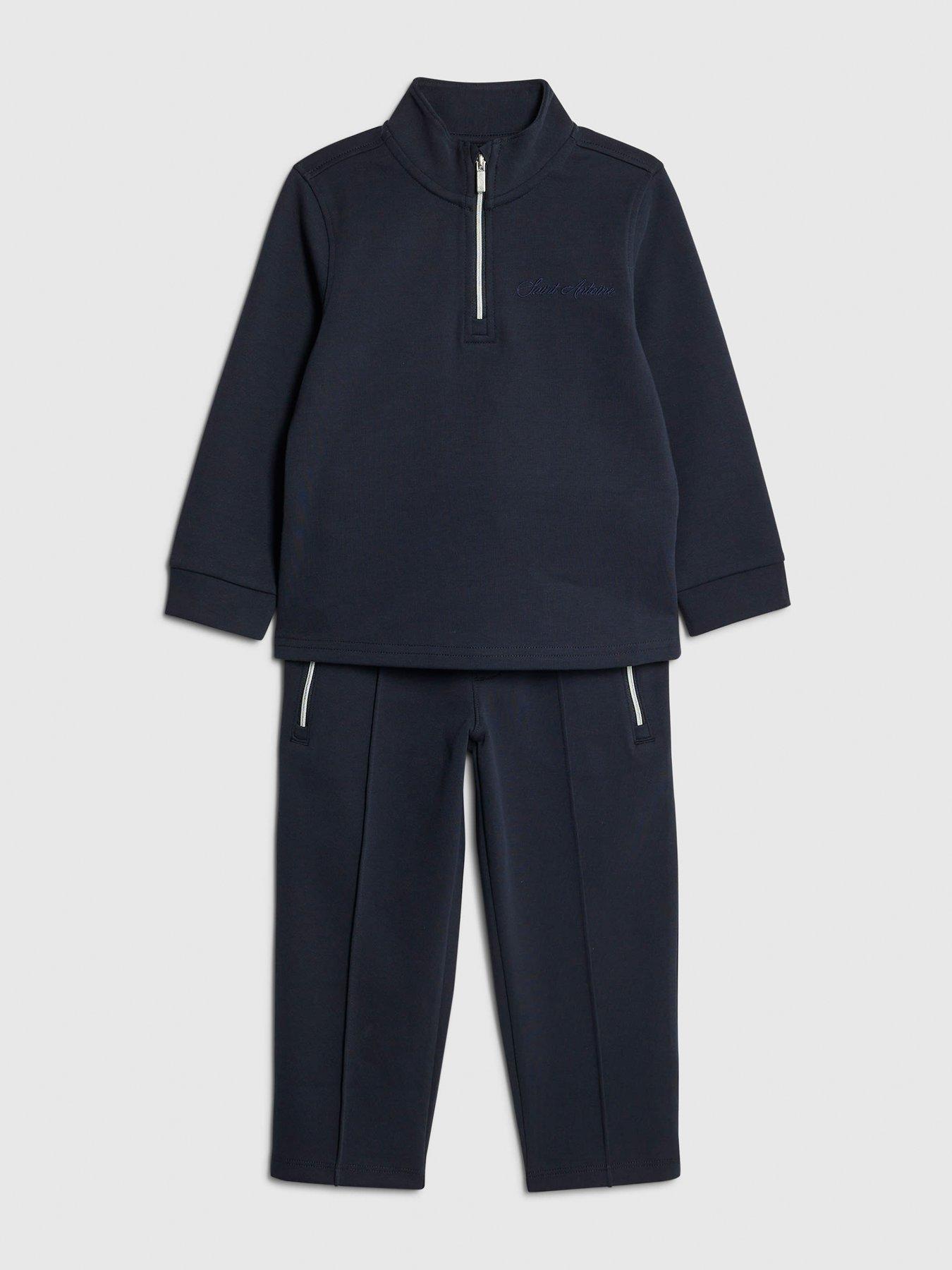 Image 3 of 5 of River Island Mini Boys Zip Funnel Sweatshirt Set - Navy