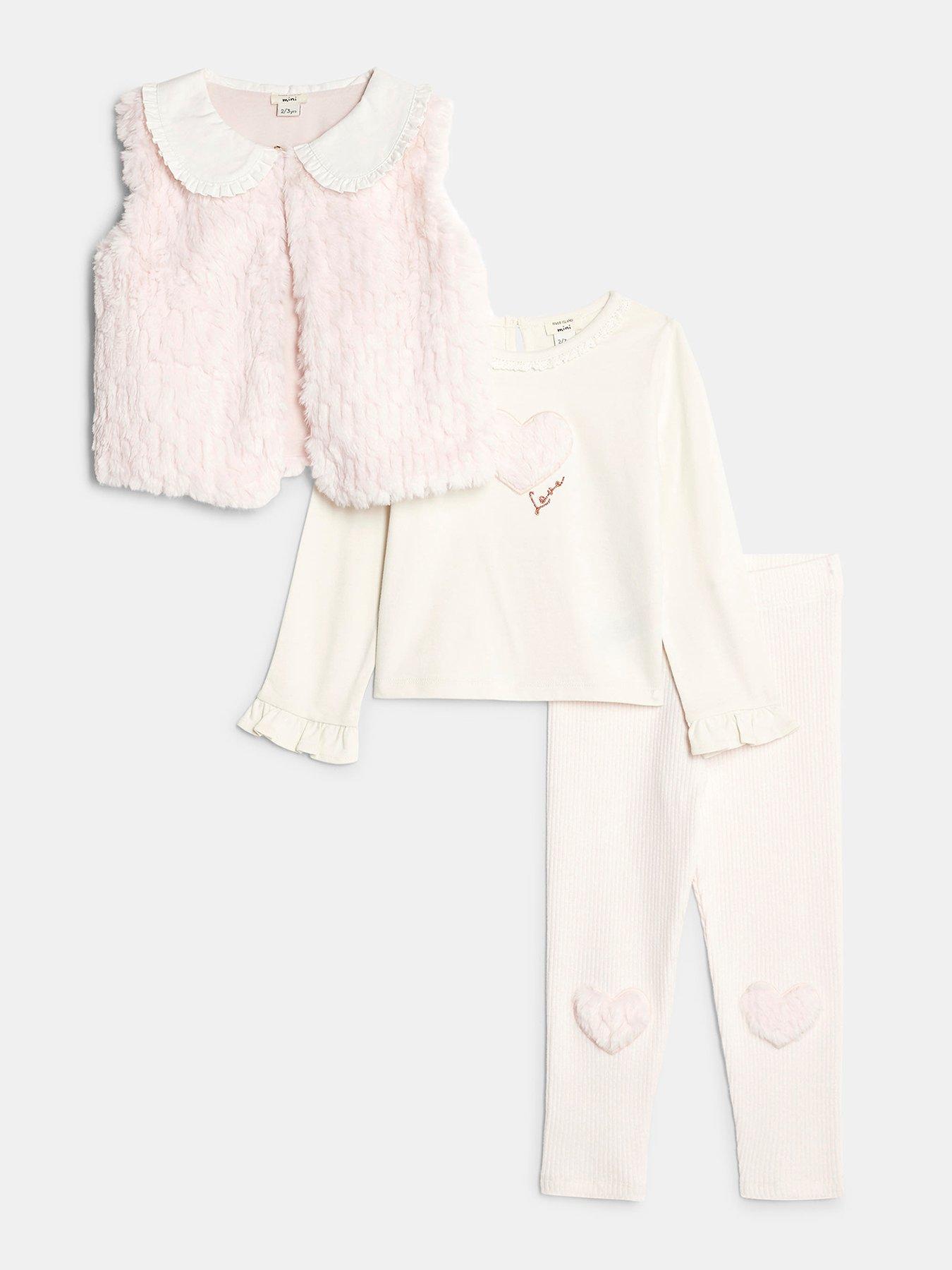 River Island Mini Mini Girls Collar Heart Gilet 3 Piece Set - Pink