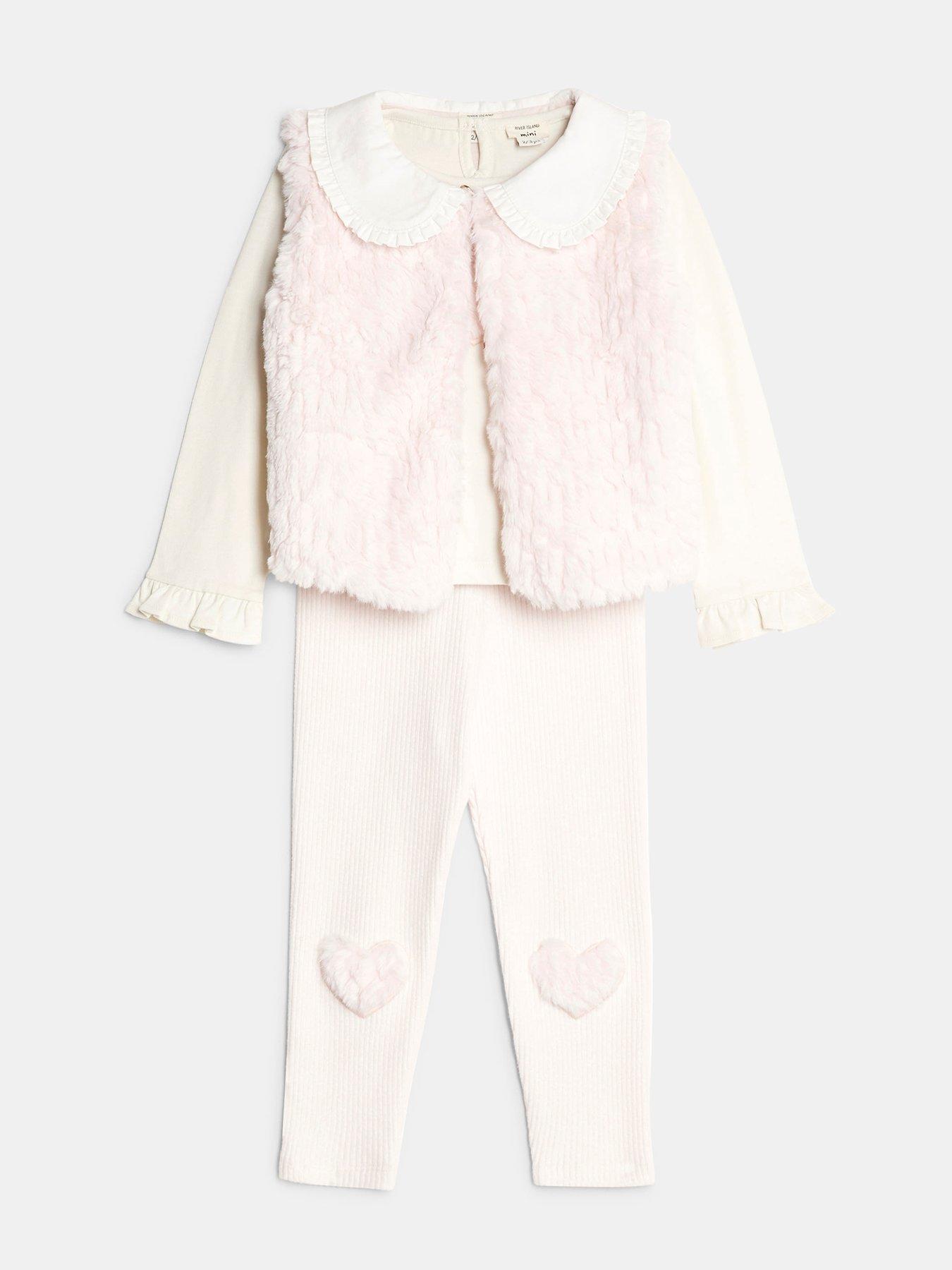  image of river-island-mini-mini-girls-collar-heart-gilet-3-piece-set-pink