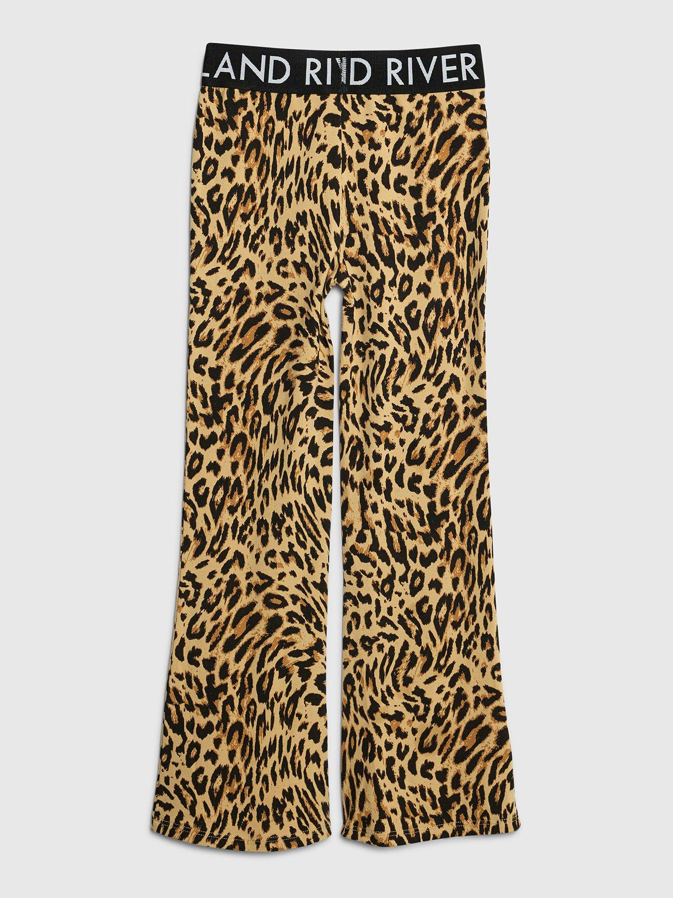 Image 2 of 4 of River Island Older Girls Leopard Waistband Kickflare Leggings - Beige