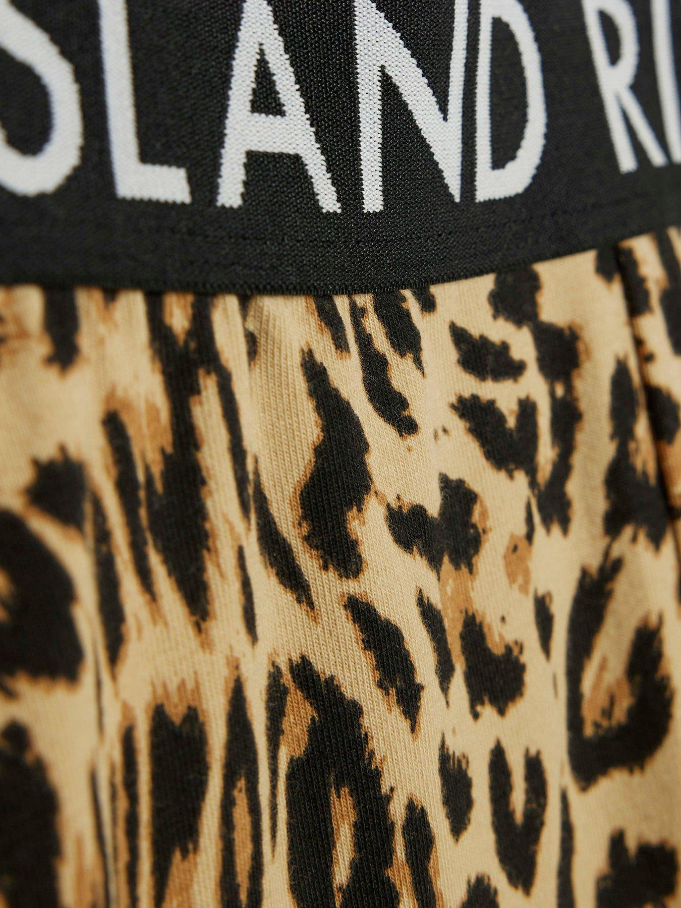 Image 3 of 4 of River Island Older Girls Leopard Waistband Kickflare Leggings - Beige