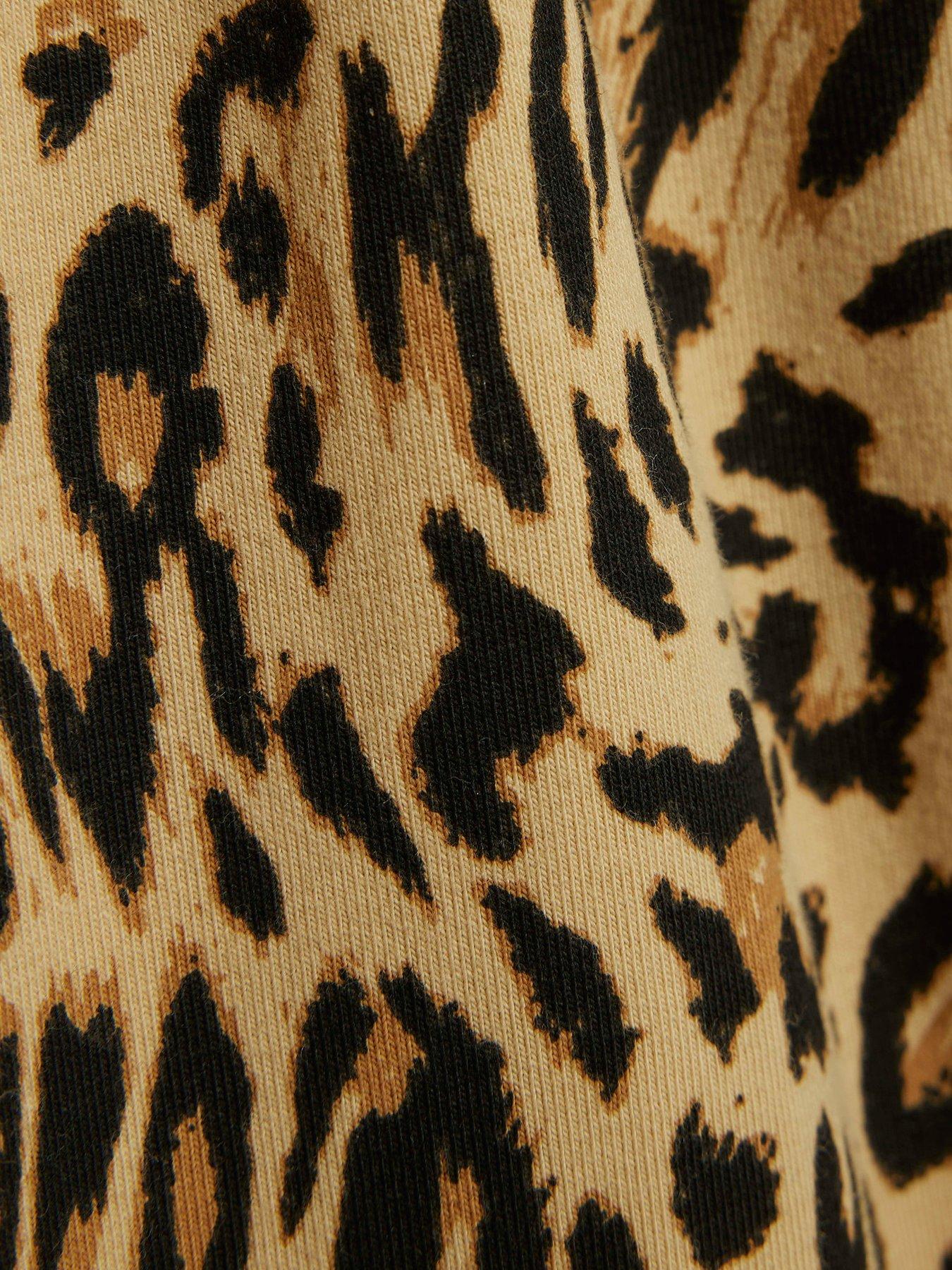Image 4 of 4 of River Island Older Girls Leopard Waistband Kickflare Leggings - Beige