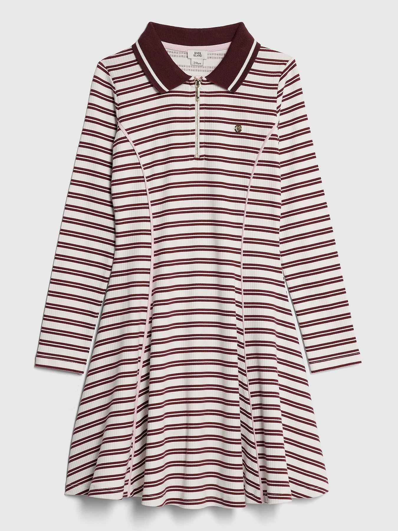 River Island Older Girls Ribbed Stripe Polo Dress - Red