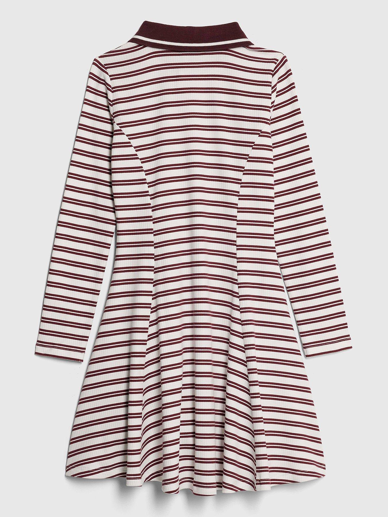 back image of river-island-older-girls-ribbed-stripe-polo-dress-red