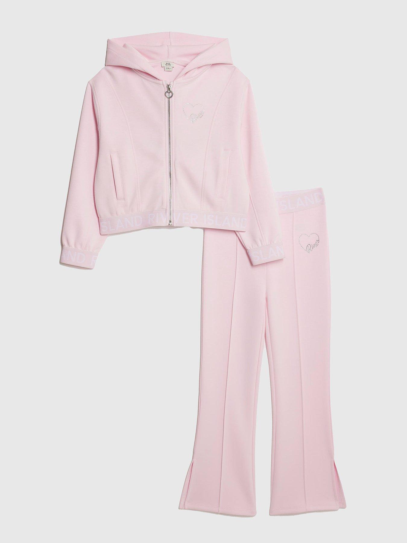 front image of river-island-older-girls-premium-zipped-hoodie-set-pink
