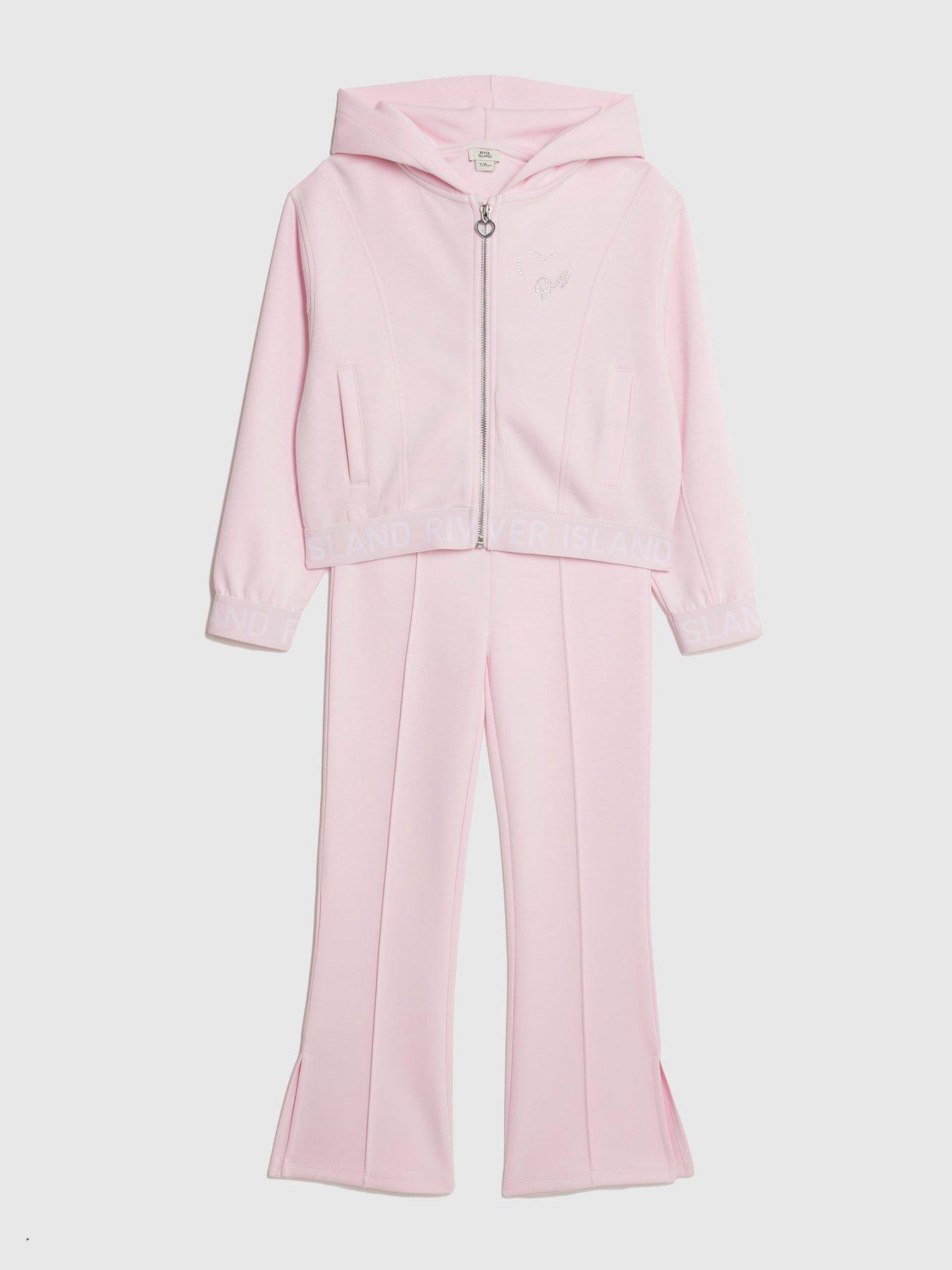  image of river-island-older-girls-premium-zipped-hoodie-set-pink
