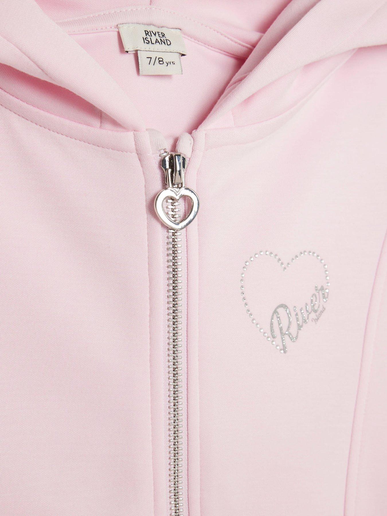  image of river-island-older-girls-premium-zipped-hoodie-set-pink