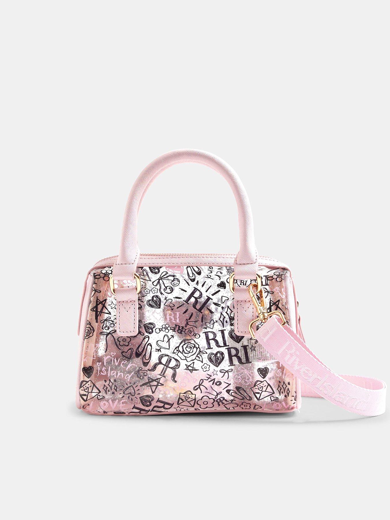 Image 2 of 5 of River Island Older Girls Jelly Graffiti Bowler Bag - Pink