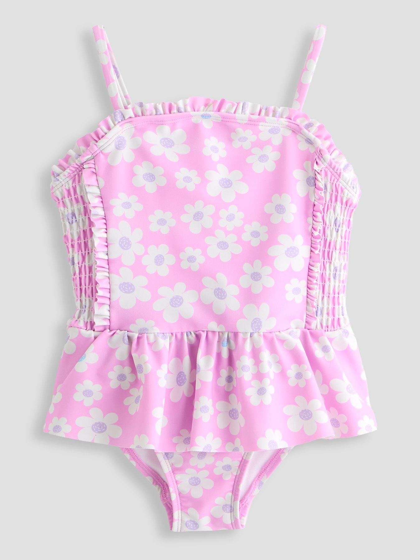 The Very Collection Floral Peplum Frill Shirred Swim Suit - Pink
