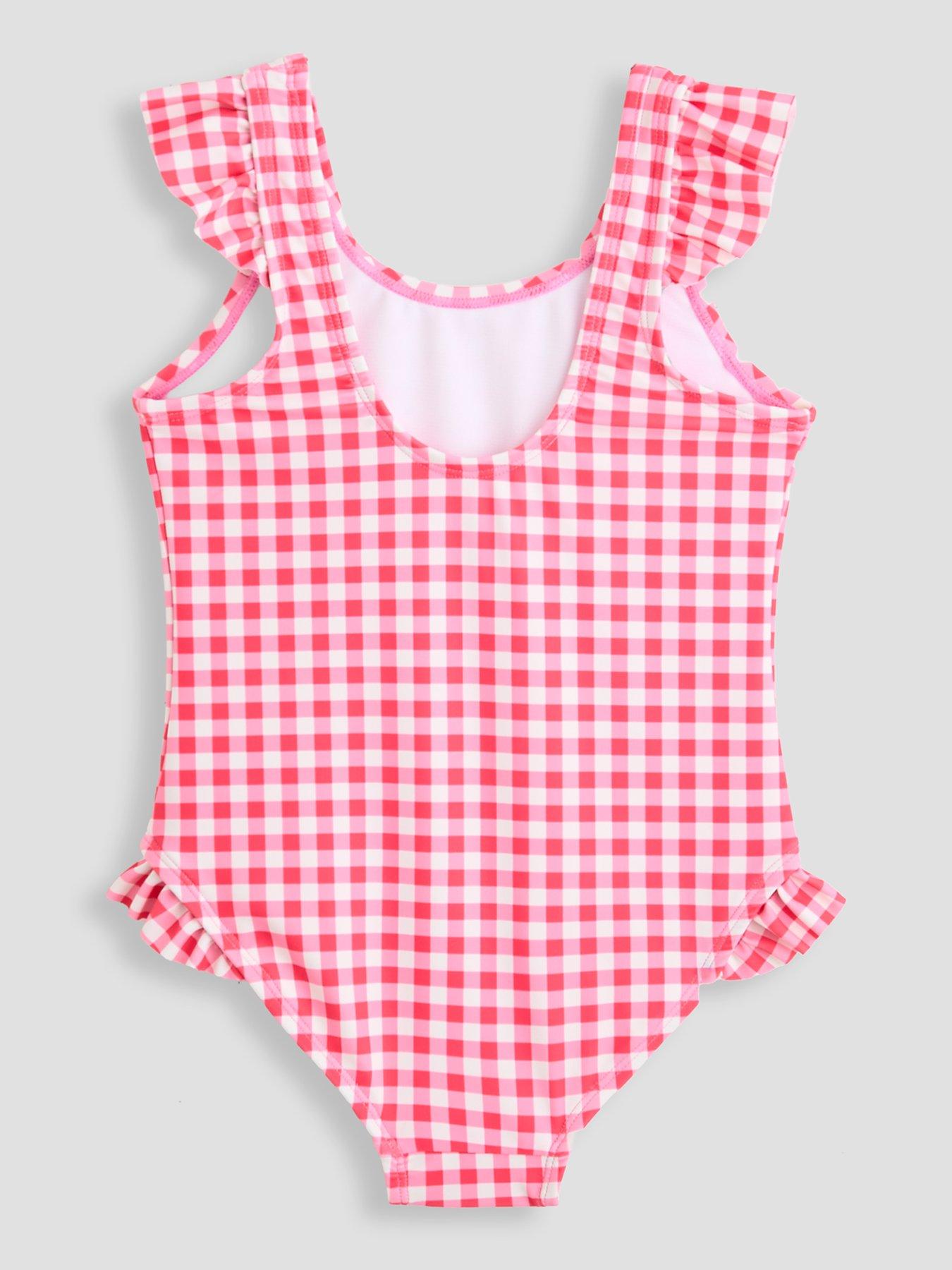 Image 2 of 5 of The Very Collection Gingham Crinkle Embroidered Swimsuit - Pink