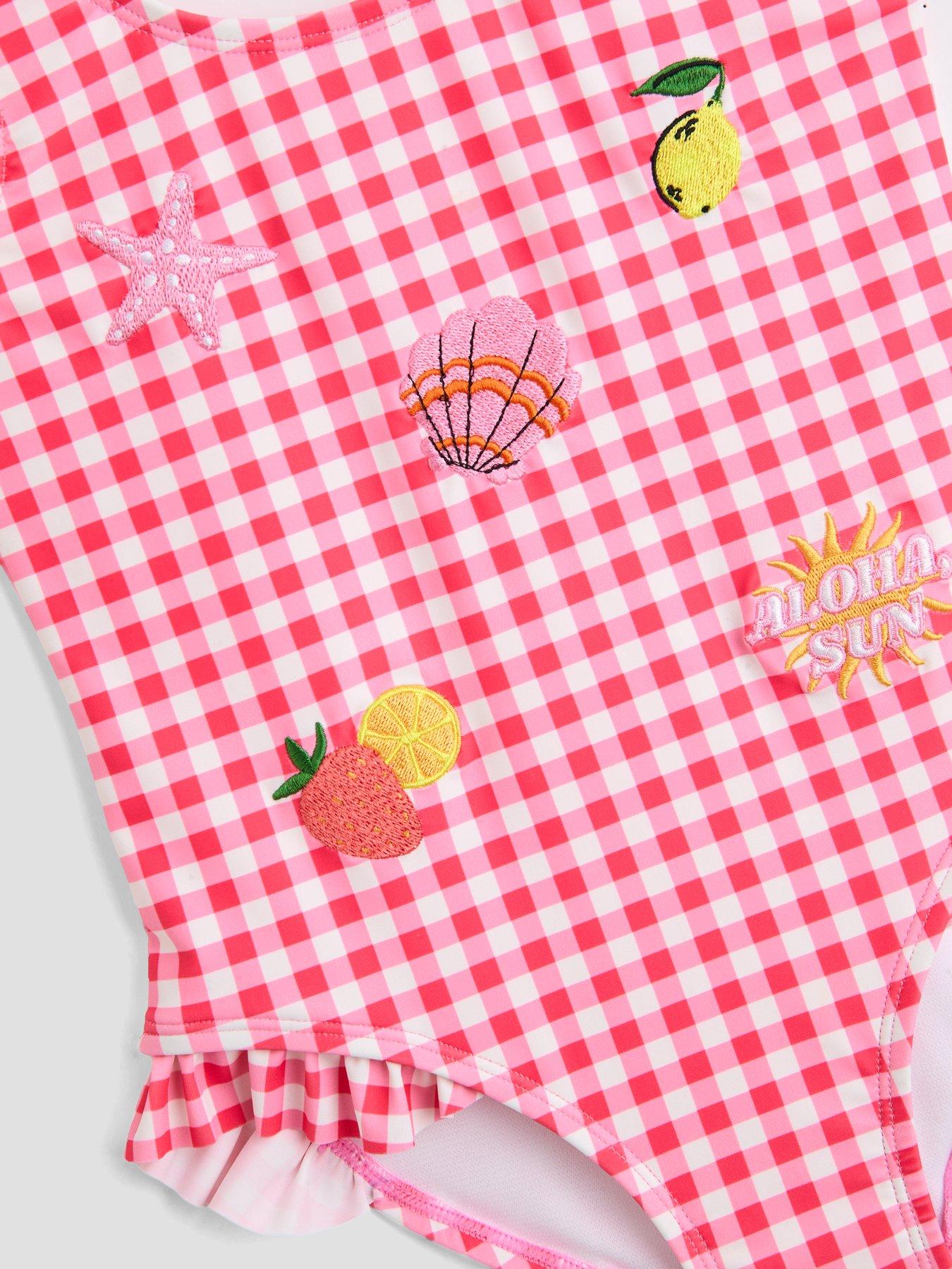 Image 3 of 5 of The Very Collection Gingham Crinkle Embroidered Swimsuit - Pink