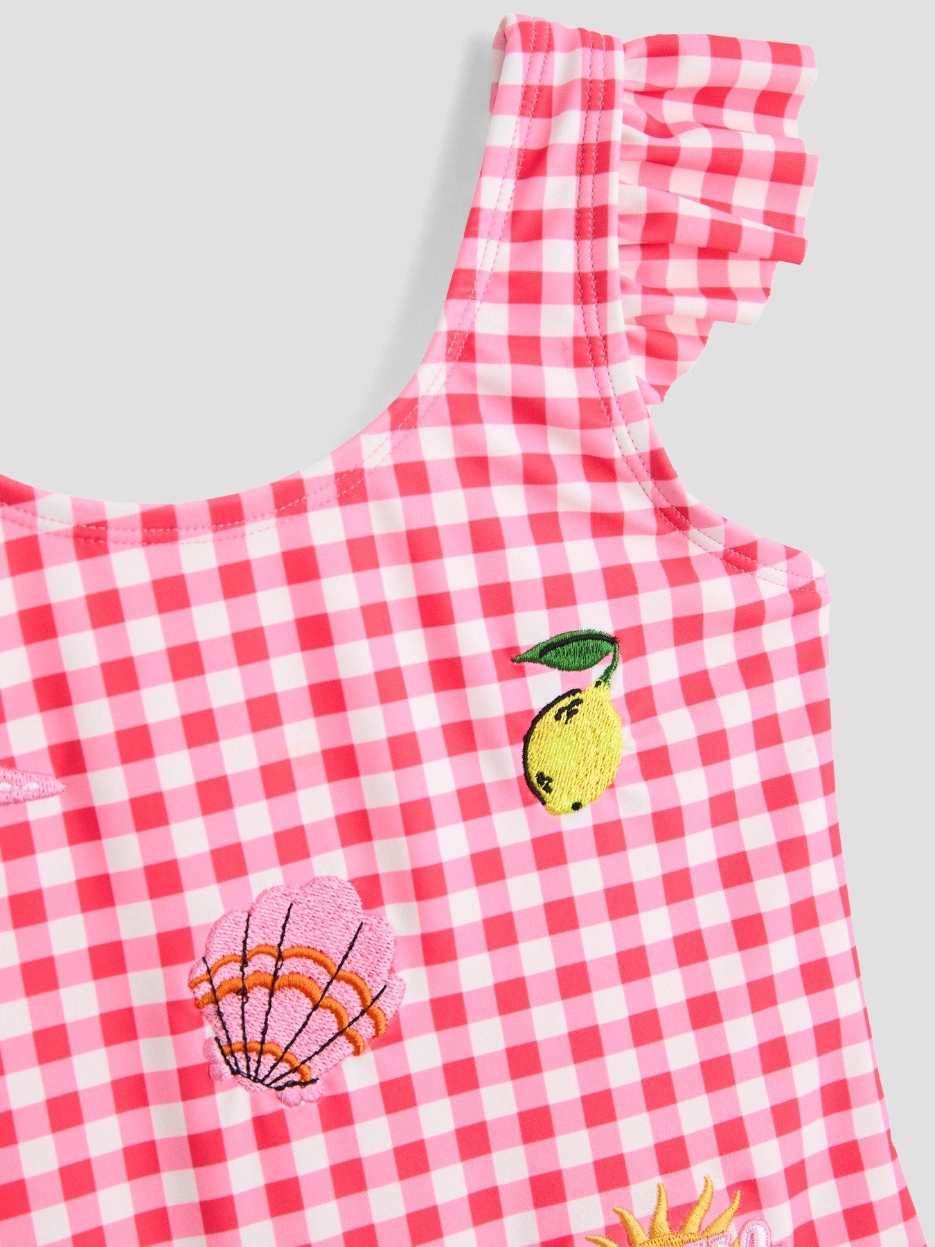Image 4 of 5 of The Very Collection Gingham Crinkle Embroidered Swimsuit - Pink