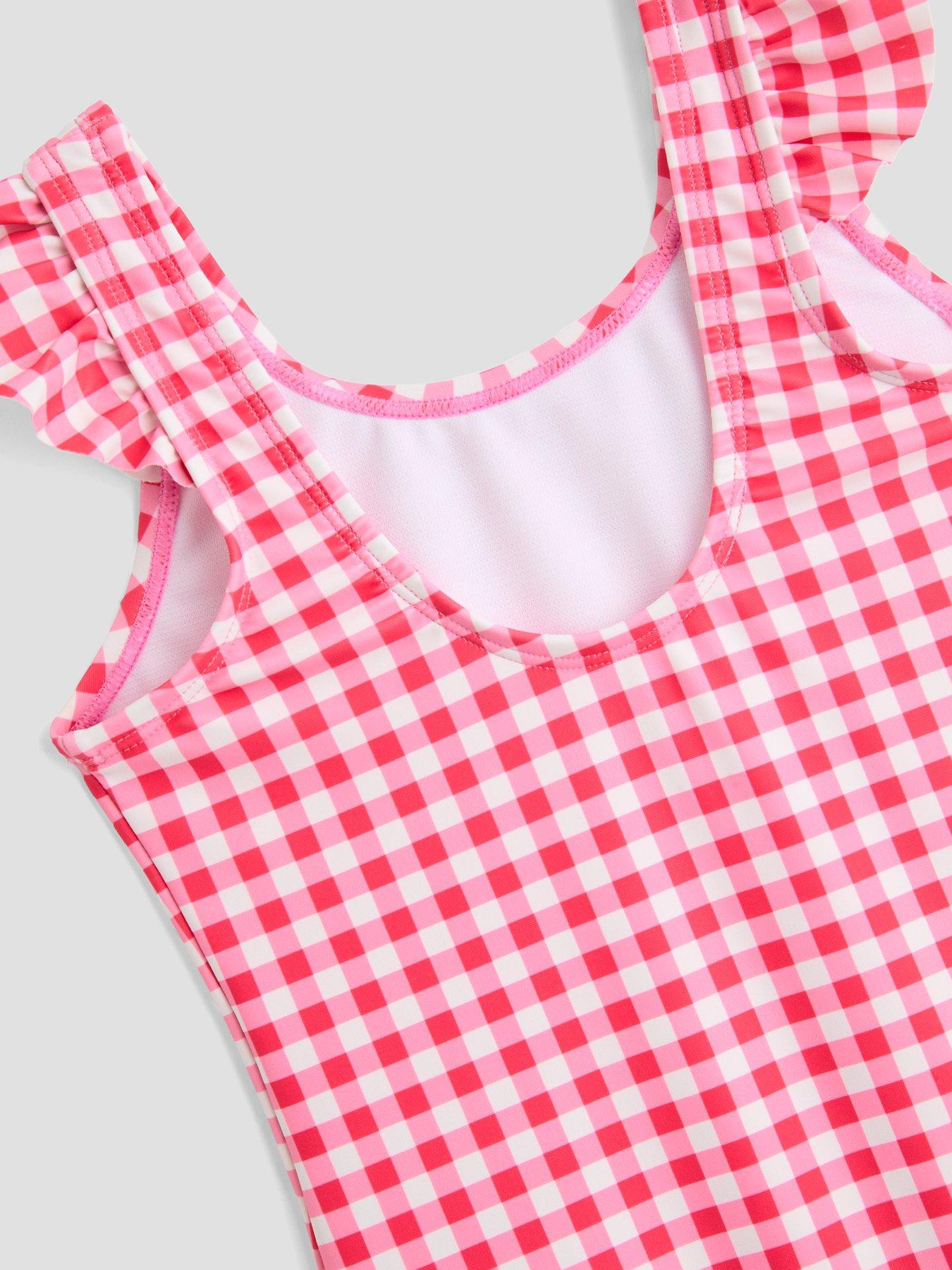 Image 5 of 5 of The Very Collection Gingham Crinkle Embroidered Swimsuit - Pink
