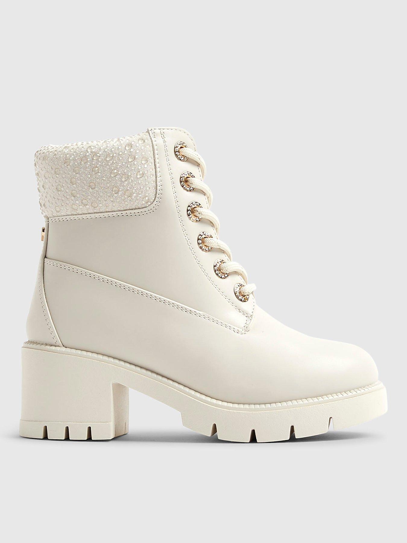 front image of river-island-older-girls-diamante-lace-up-heel-boots-cream