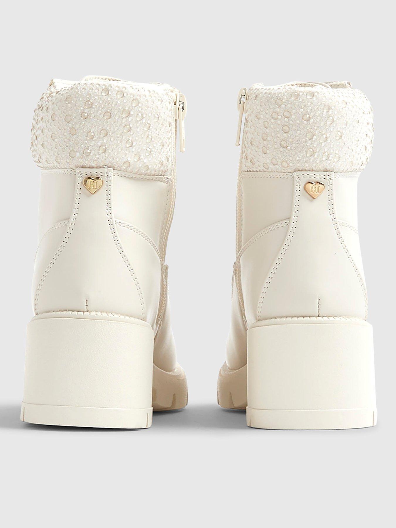  image of river-island-older-girls-diamante-lace-up-heel-boots-cream
