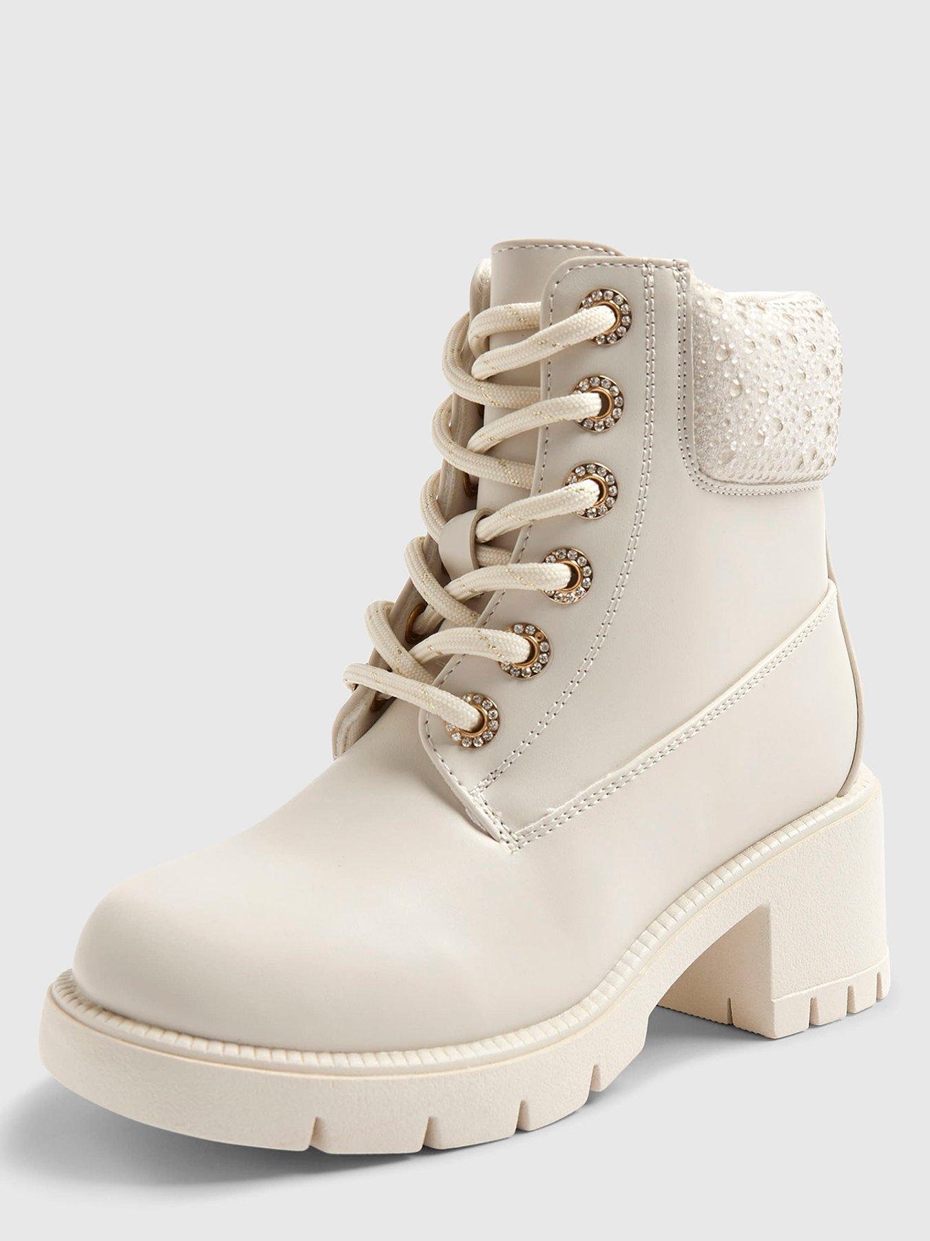  image of river-island-older-girls-diamante-lace-up-heel-boots-cream