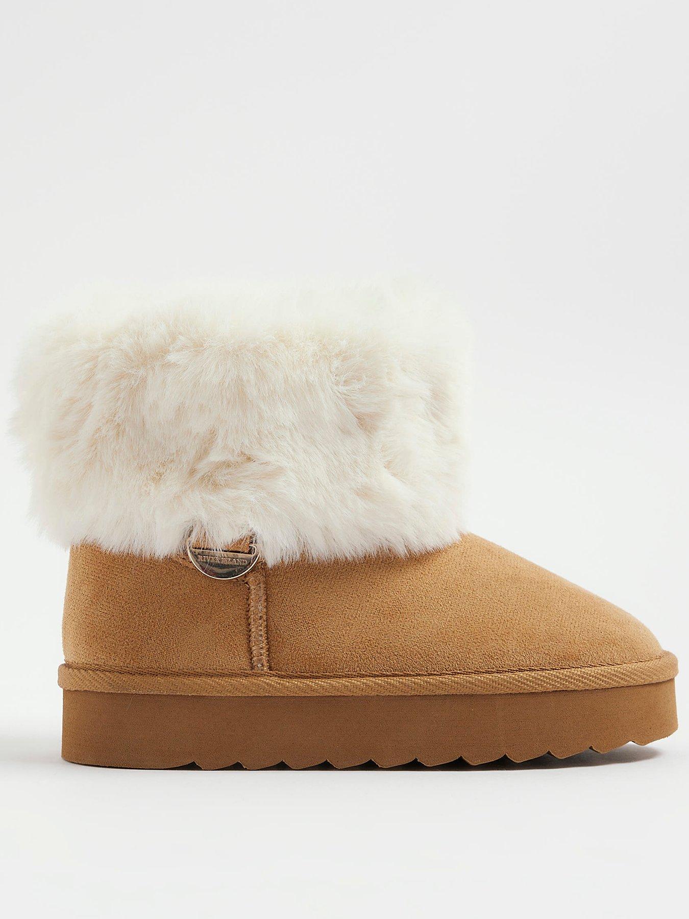 undefined Older Girls Fur Lined Cuff Boot - Brown