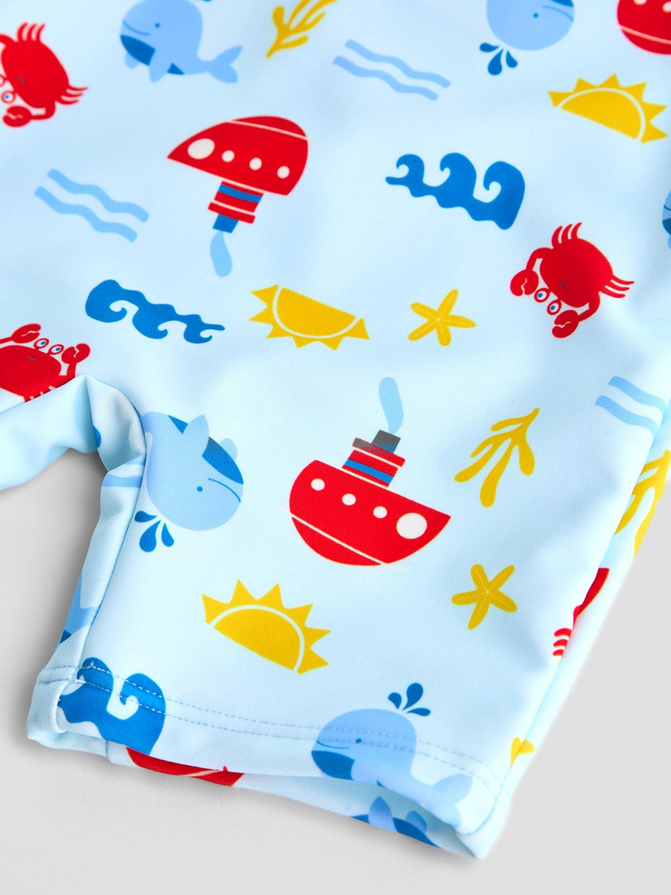 Image 4 of 5 of The Very Collection Baby Boy Sun Safe Sea Life Swim Set With Hat - Blue