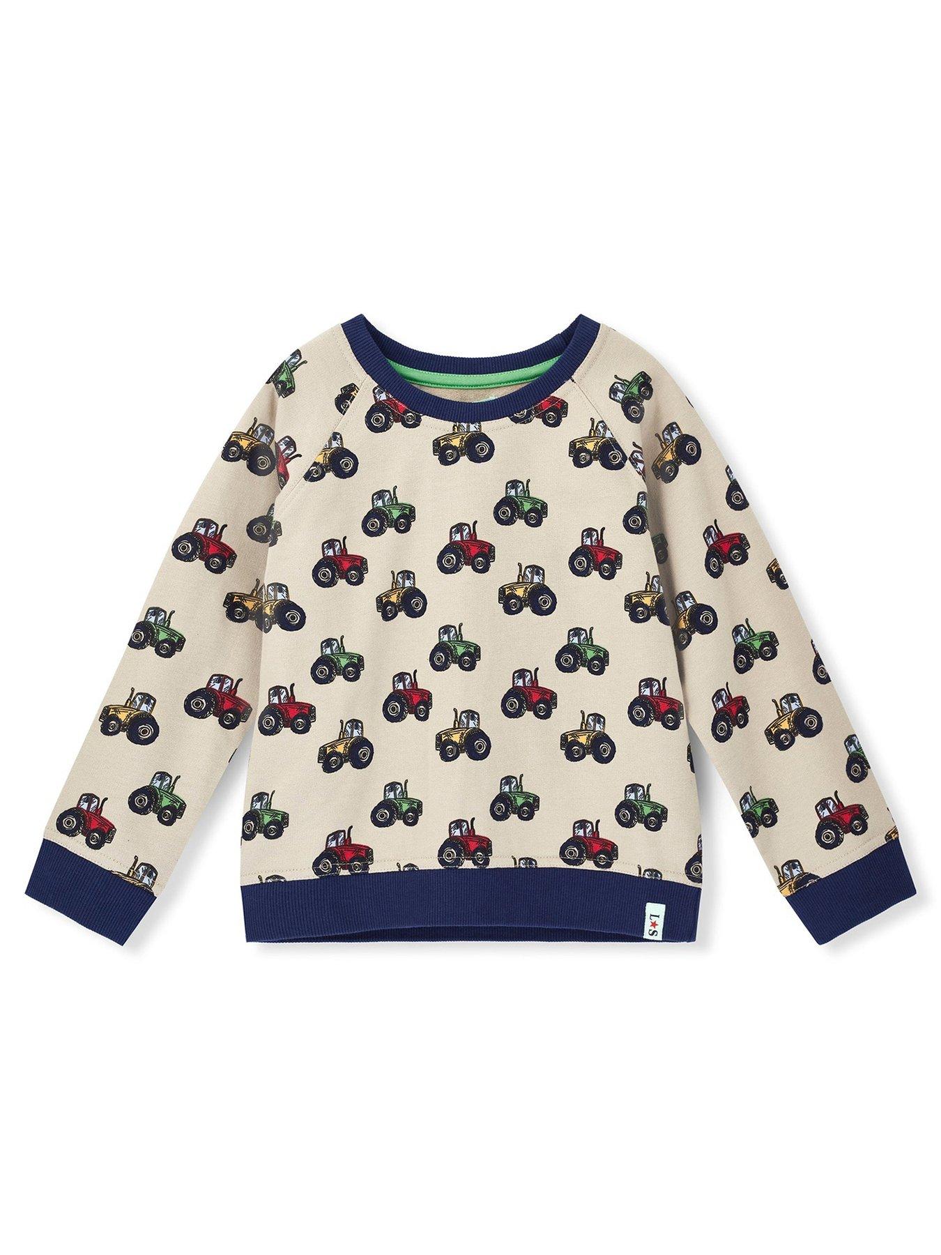 Lilly + Sid Boys  Grey Tractor Print Sweatshirt