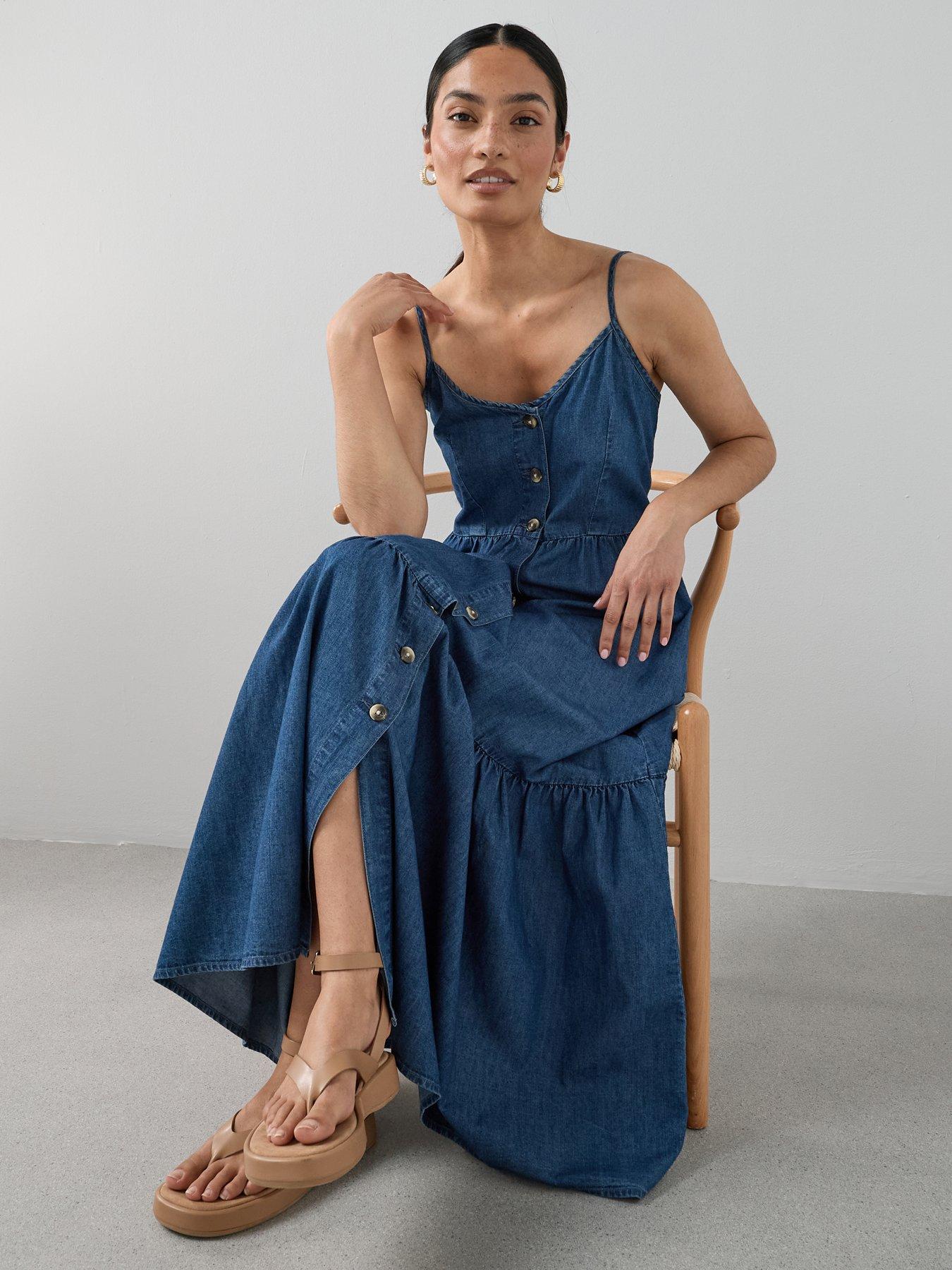 The Very Collection Tiered Denim Maxi Dress - Dark Wash
