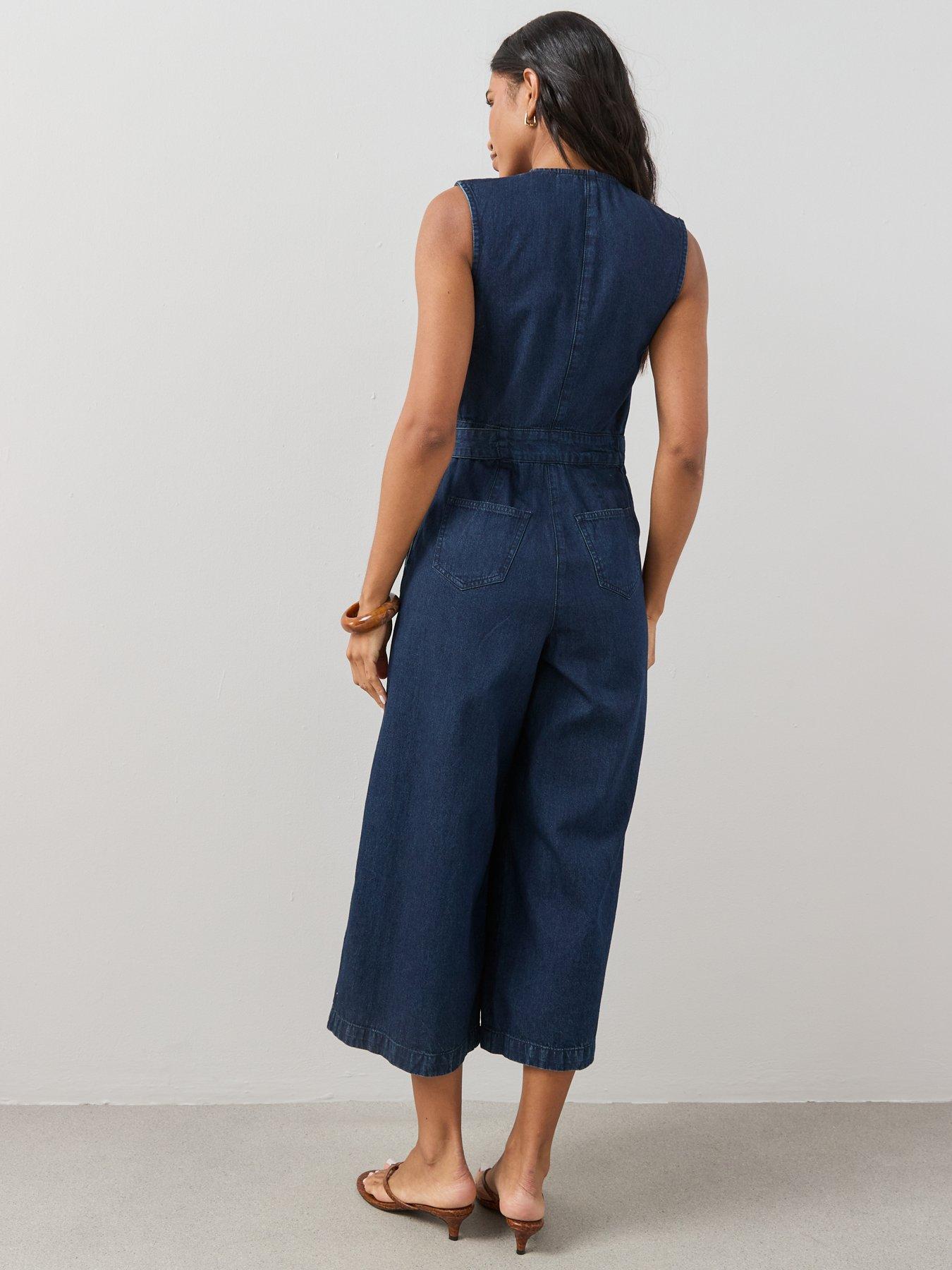Image 2 of 7 of The Very Collection Denim Wrap Jumpsuit - Dark Wash